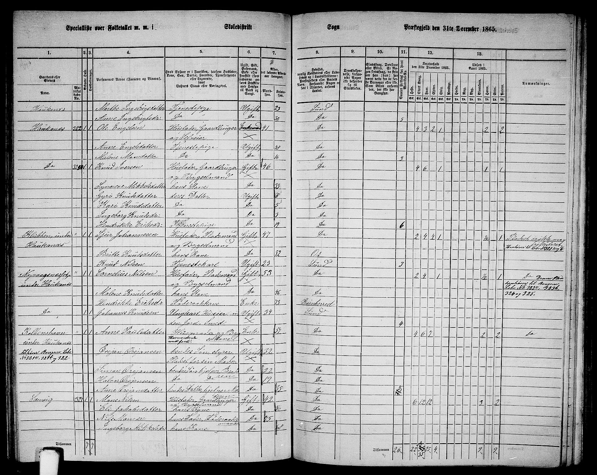 RA, 1865 census for Sund, 1865, p. 123