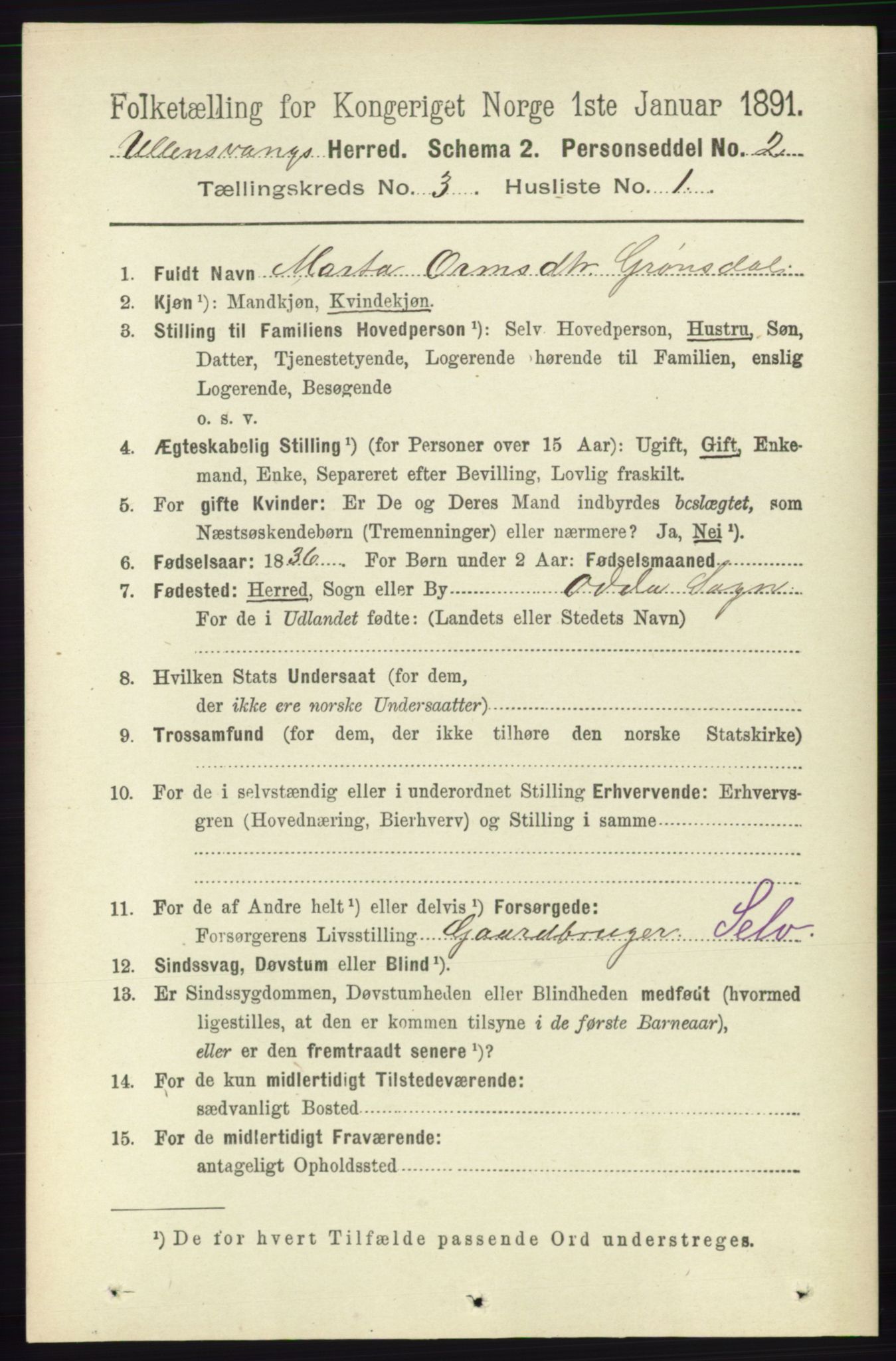 RA, 1891 census for 1230 Ullensvang, 1891, p. 586