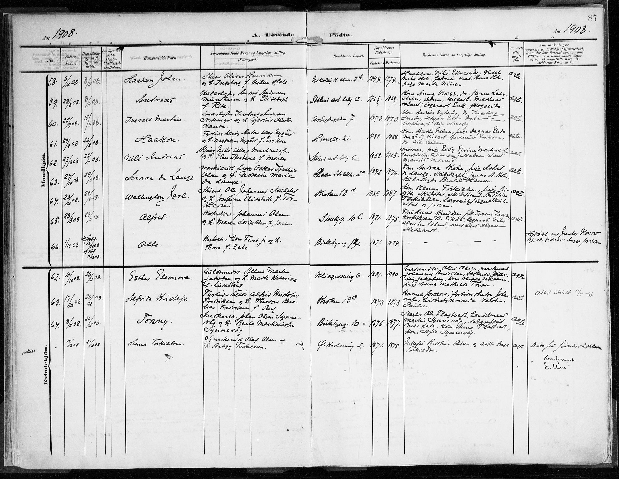 Mariakirken Sokneprestembete, AV/SAB-A-76901/H/Haa/L0010: Parish register (official) no. B 1, 1901-1915, p. 87