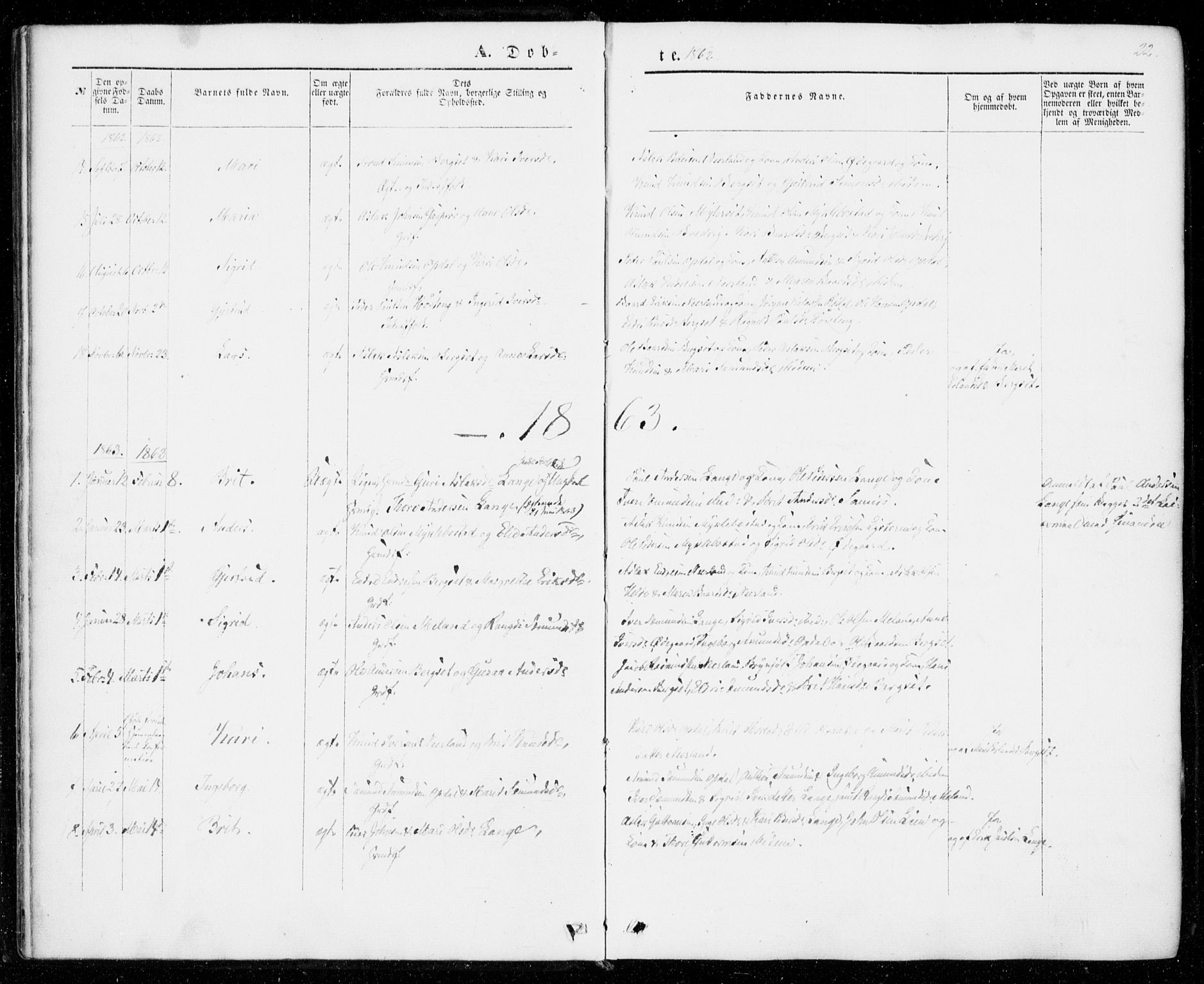 Ministerialprotokoller, klokkerbøker og fødselsregistre - Møre og Romsdal, AV/SAT-A-1454/554/L0643: Parish register (official) no. 554A01, 1846-1879, p. 22