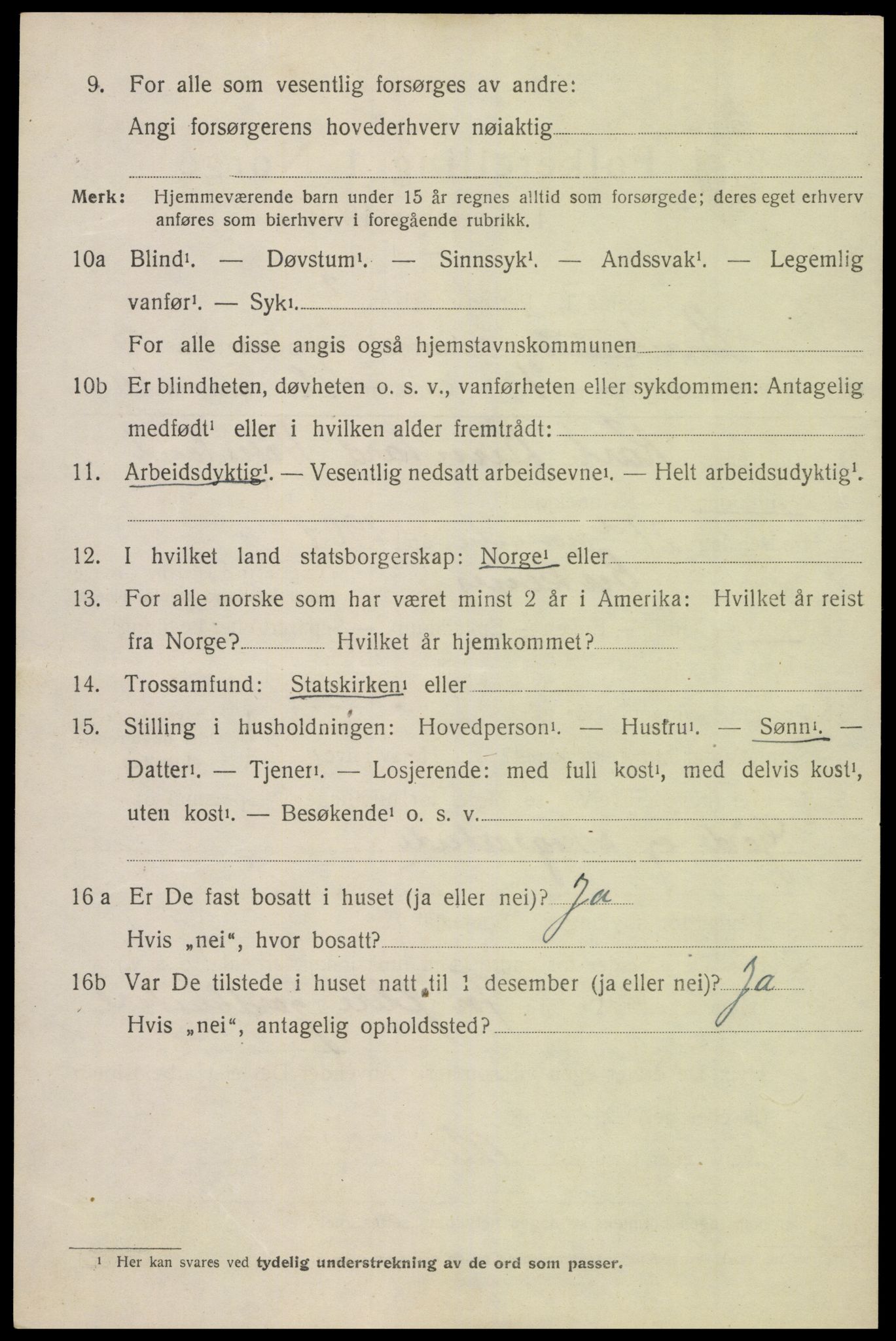 SAK, 1920 census for Birkenes, 1920, p. 1426