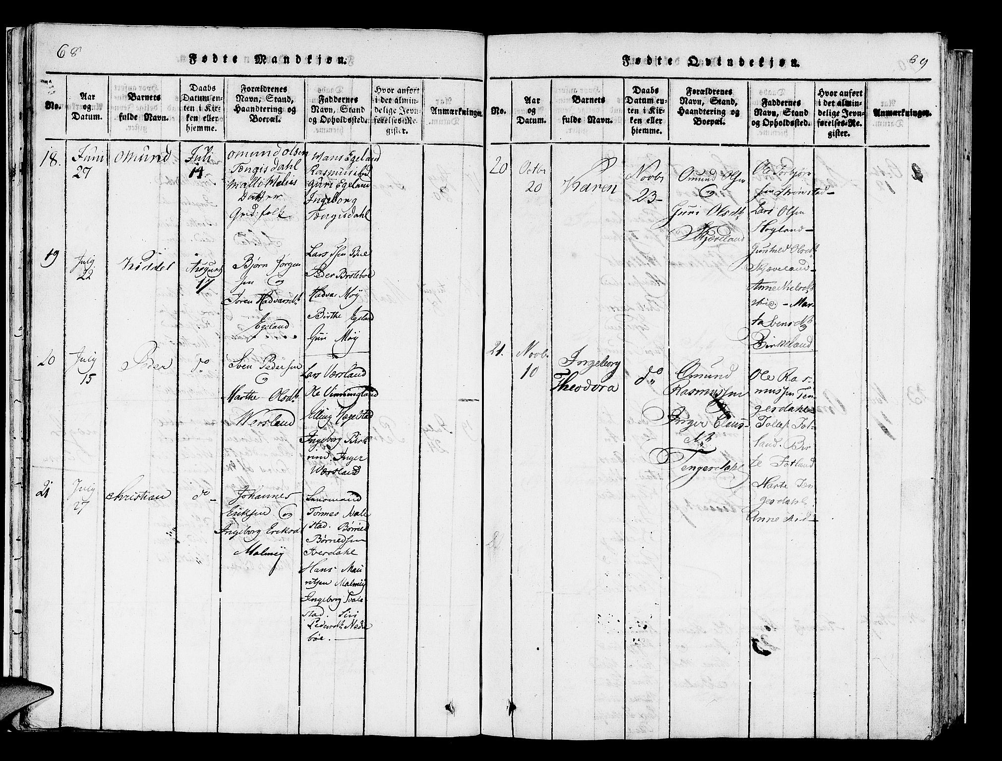 Helleland sokneprestkontor, SAST/A-101810: Parish register (official) no. A 5, 1815-1834, p. 68-69
