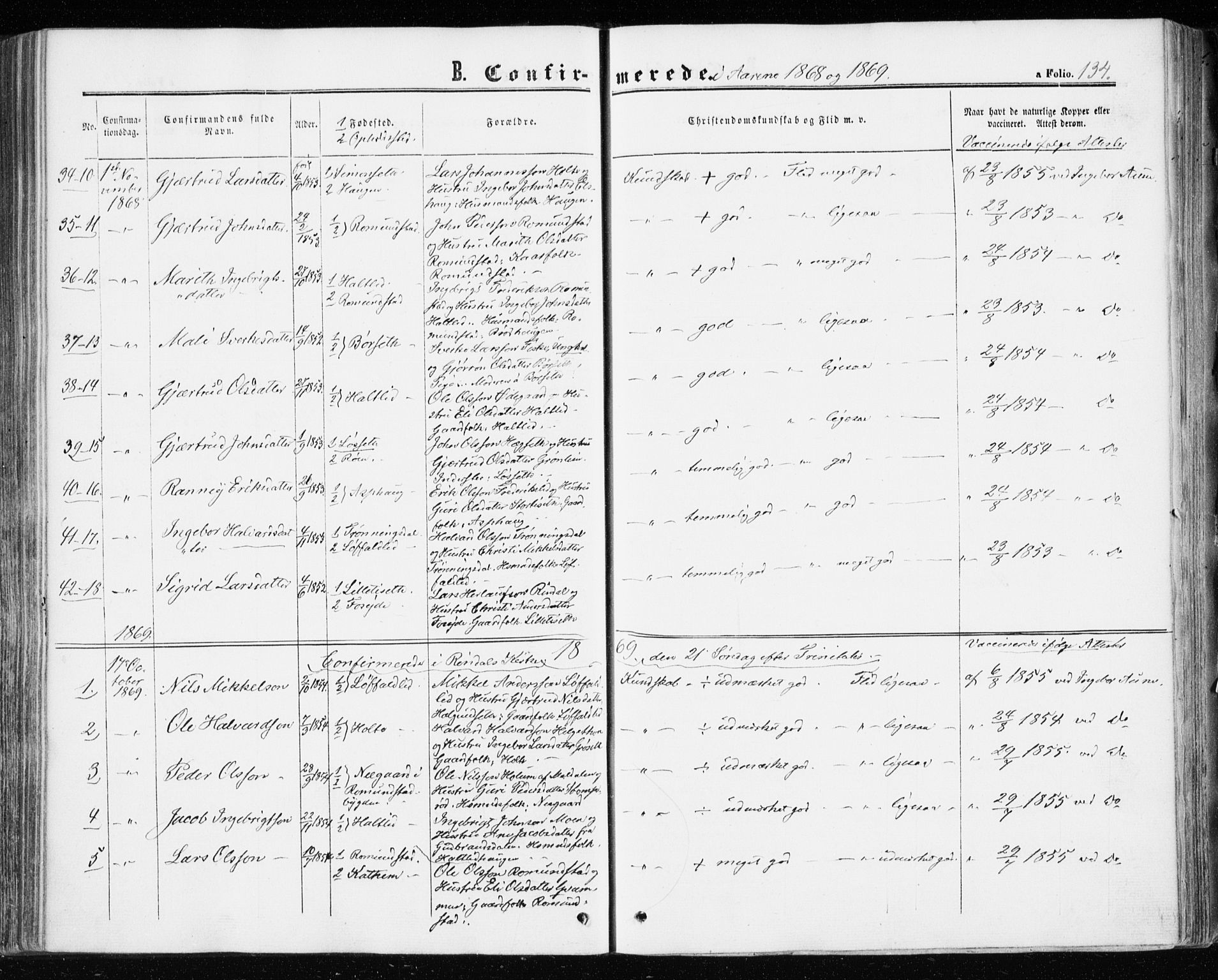 Ministerialprotokoller, klokkerbøker og fødselsregistre - Møre og Romsdal, AV/SAT-A-1454/598/L1067: Parish register (official) no. 598A01, 1858-1871, p. 134