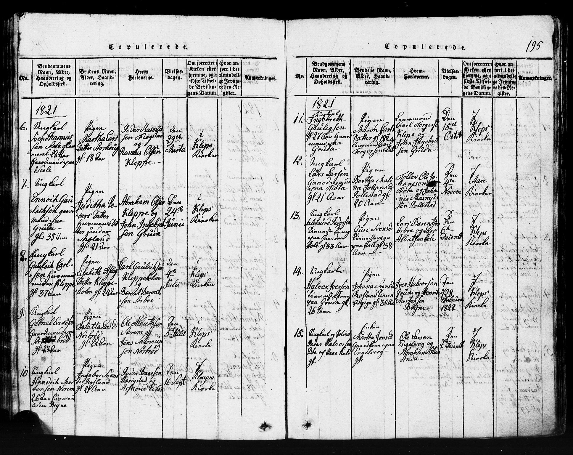 Klepp sokneprestkontor, SAST/A-101803/001/3/30BB/L0001: Parish register (copy) no.  B 1, 1816-1859, p. 195