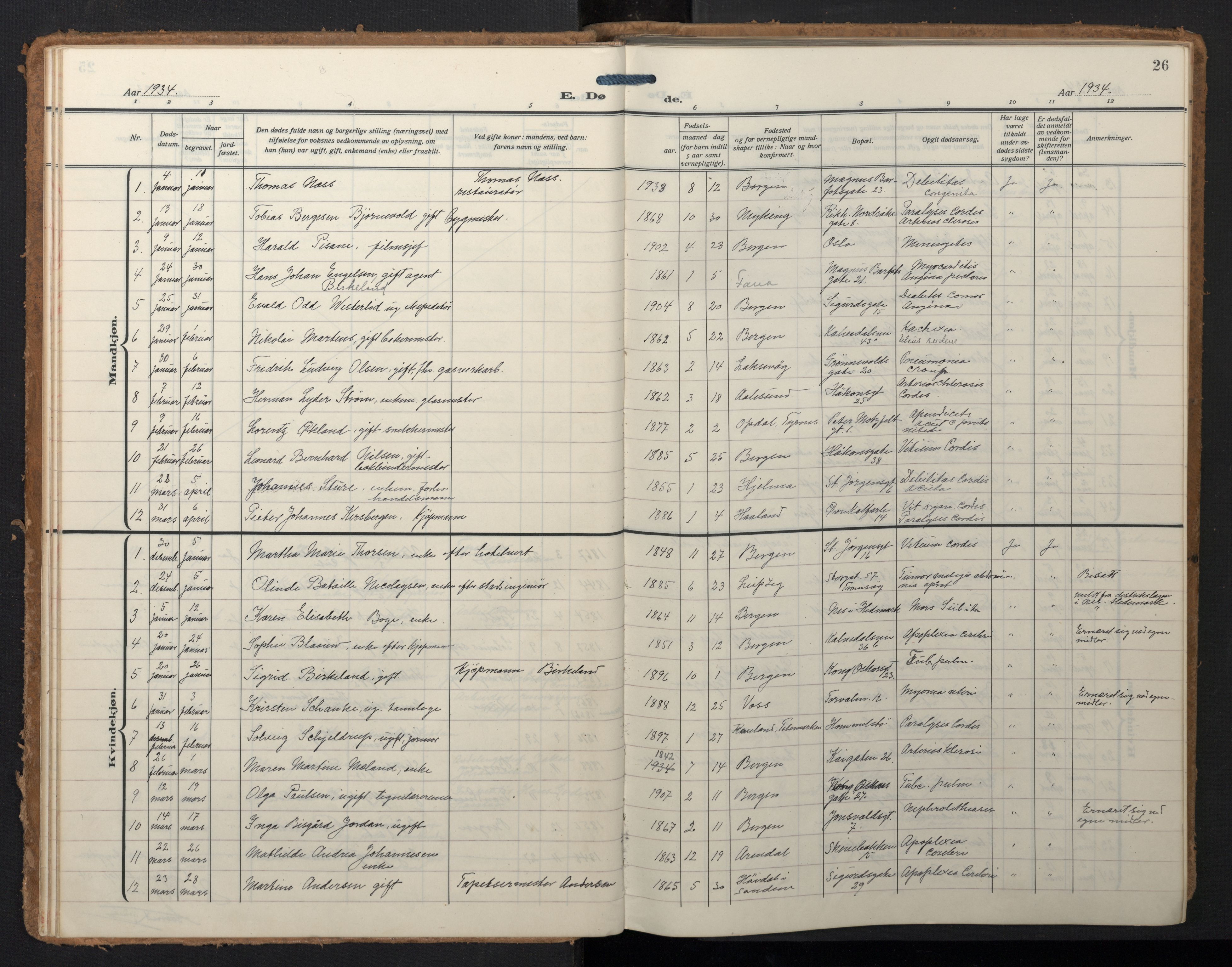 Domkirken sokneprestembete, SAB/A-74801/H/Hab/L0043: Parish register (copy) no. E 7, 1929-1965, p. 25b-26a