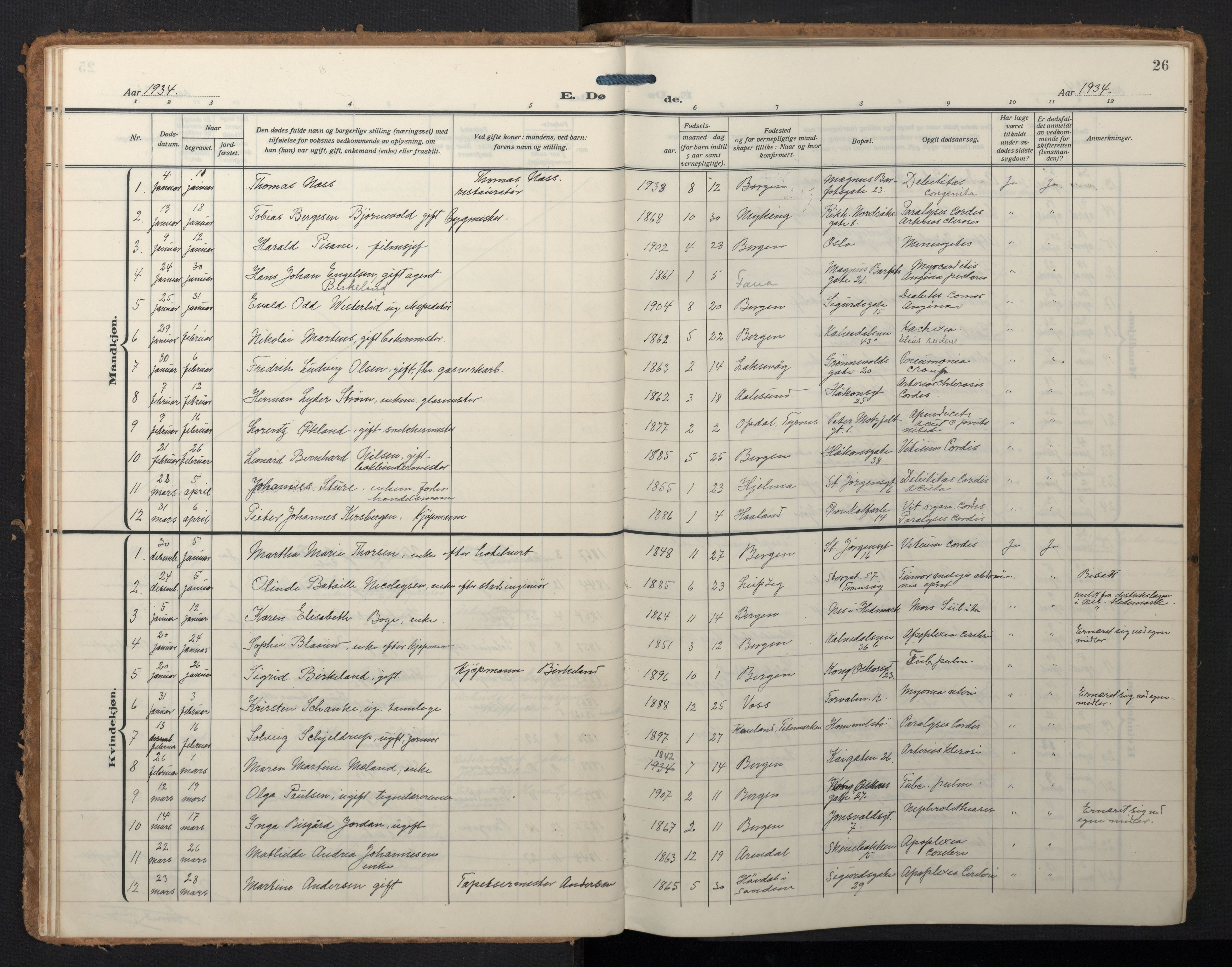 Domkirken sokneprestembete, AV/SAB-A-74801/H/Hab/L0043: Parish register (copy) no. E 7, 1929-1965, p. 25b-26a