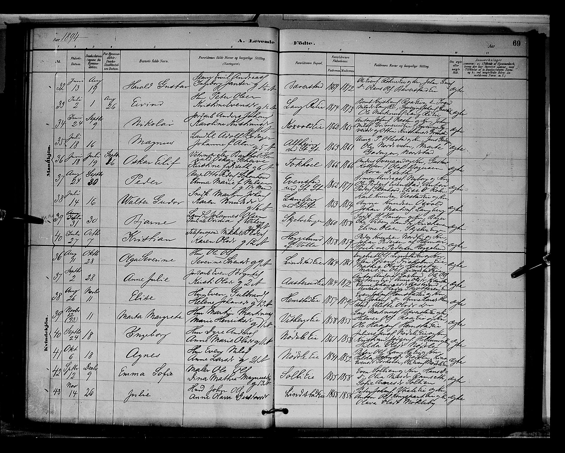 Stange prestekontor, AV/SAH-PREST-002/L/L0009: Parish register (copy) no. 9, 1883-1899, p. 69