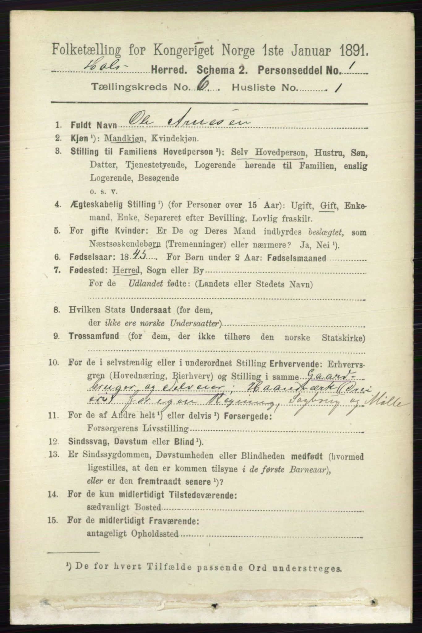 RA, 1891 census for 0620 Hol, 1891, p. 1747