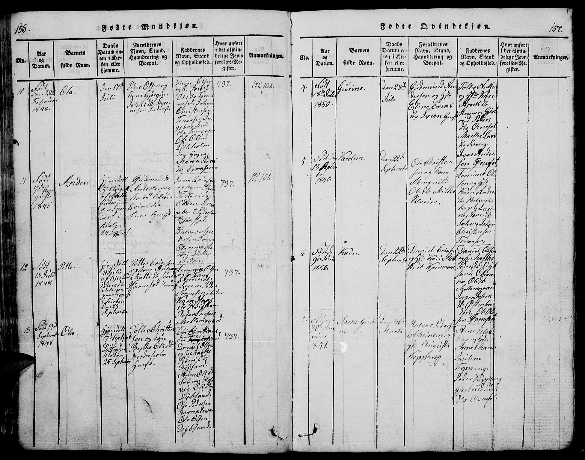 Trysil prestekontor, AV/SAH-PREST-046/H/Ha/Hab/L0005: Parish register (copy) no. 5, 1814-1877, p. 156-157