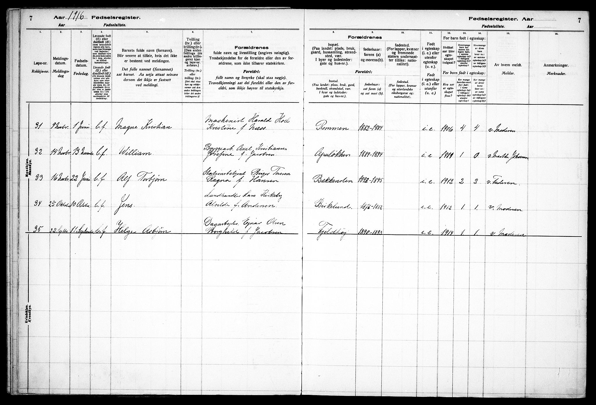 Østre Aker prestekontor Kirkebøker, SAO/A-10840/J/Jb/L0001: Birth register no. II 1, 1916-1932, p. 7