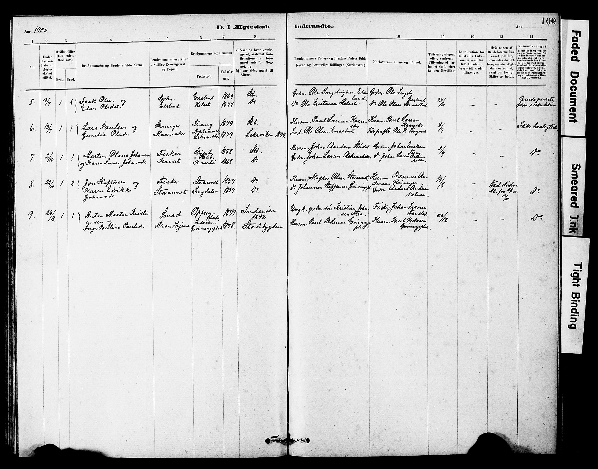 Ministerialprotokoller, klokkerbøker og fødselsregistre - Sør-Trøndelag, SAT/A-1456/646/L0628: Parish register (copy) no. 646C01, 1880-1903, p. 109