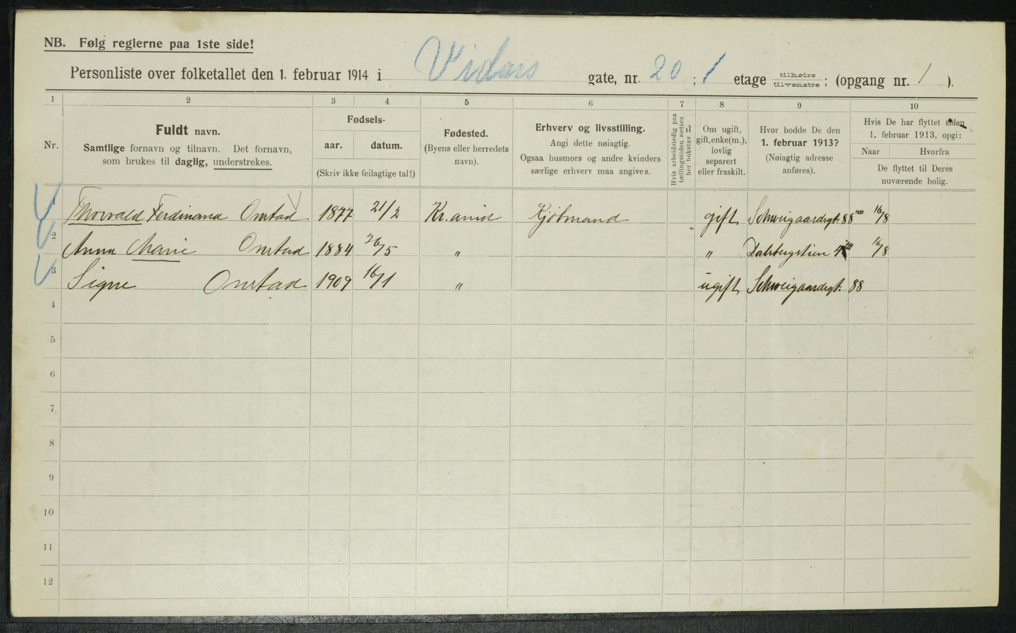 OBA, Municipal Census 1914 for Kristiania, 1914, p. 124738