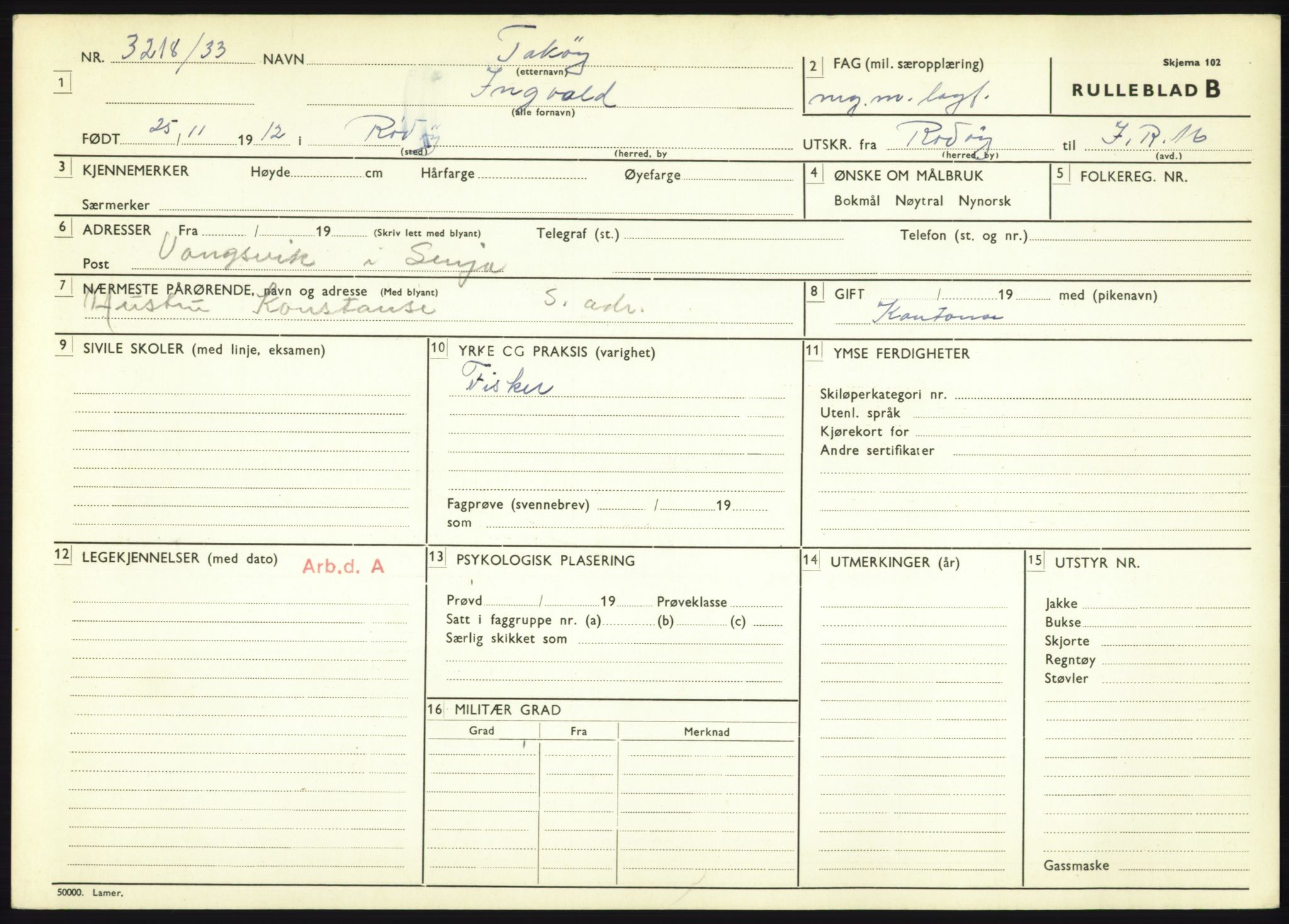 Forsvaret, Troms infanteriregiment nr. 16, AV/RA-RAFA-3146/P/Pa/L0017: Rulleblad for regimentets menige mannskaper, årsklasse 1933, 1933, p. 1277