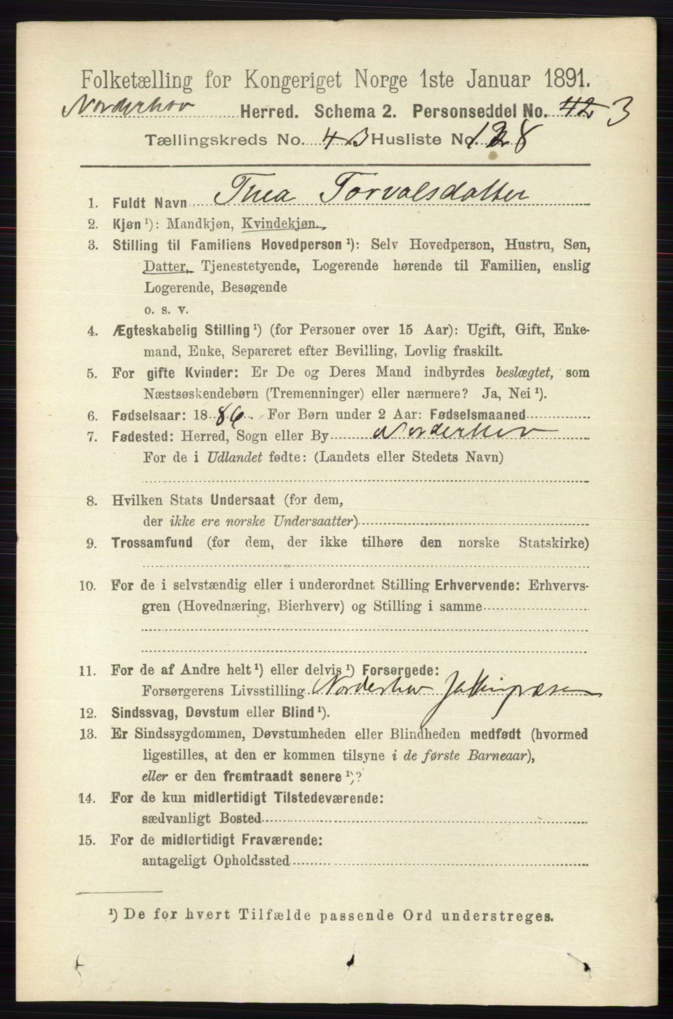 RA, 1891 census for 0613 Norderhov, 1891, p. 3435