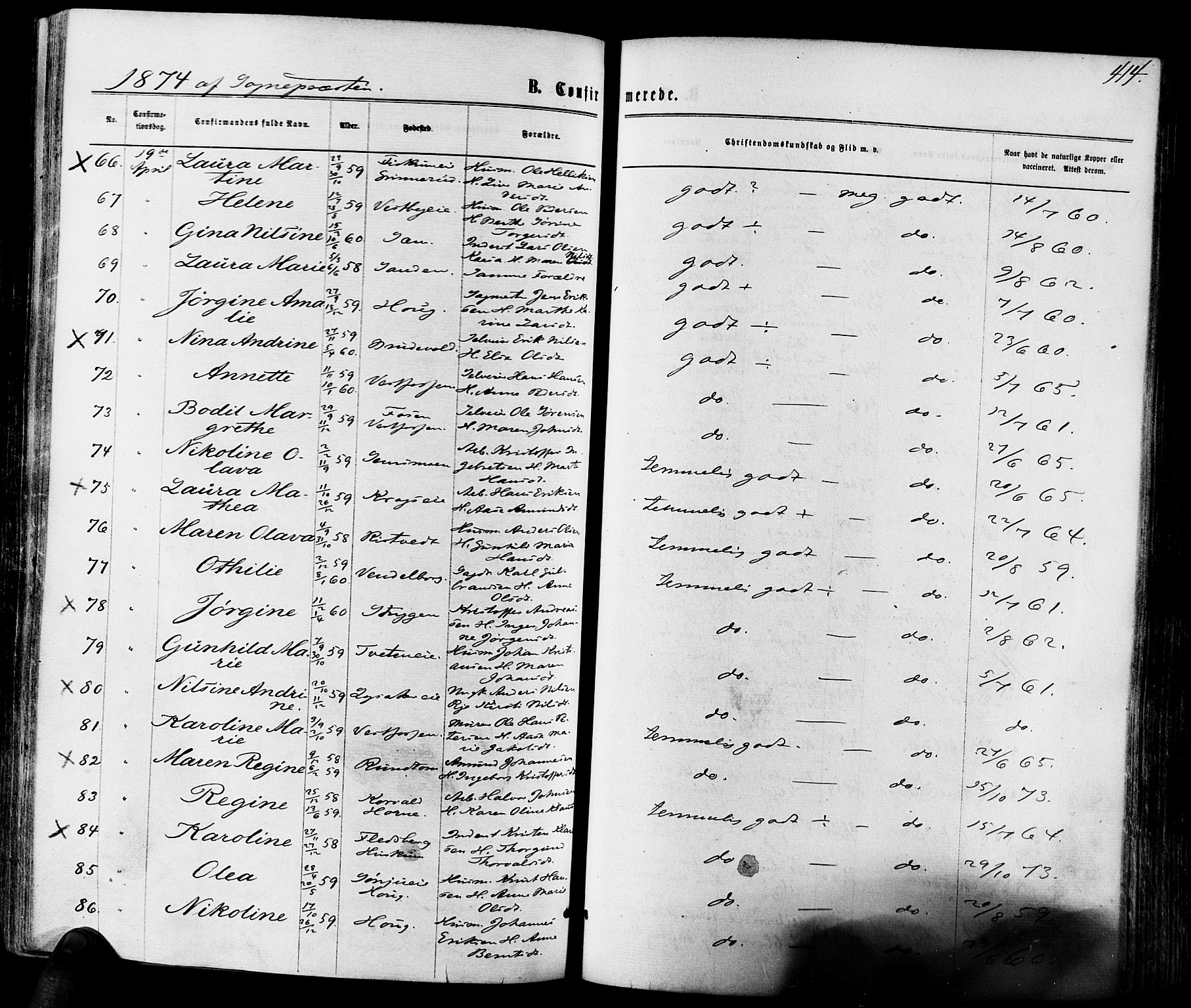 Eiker kirkebøker, AV/SAKO-A-4/F/Fa/L0017: Parish register (official) no. I 17, 1869-1877, p. 414