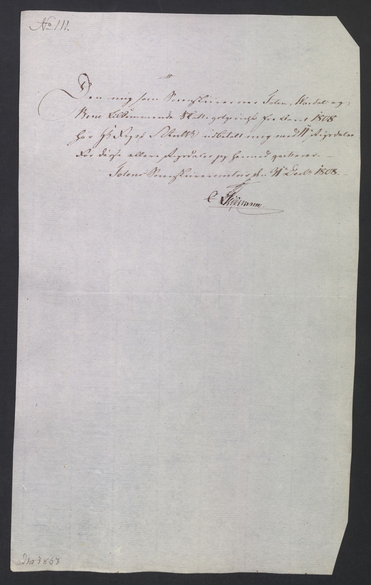 Rentekammeret inntil 1814, Reviderte regnskaper, Fogderegnskap, RA/EA-4092/R19/L1396: Fogderegnskap Toten, Hadeland og Vardal, 1808, p. 453