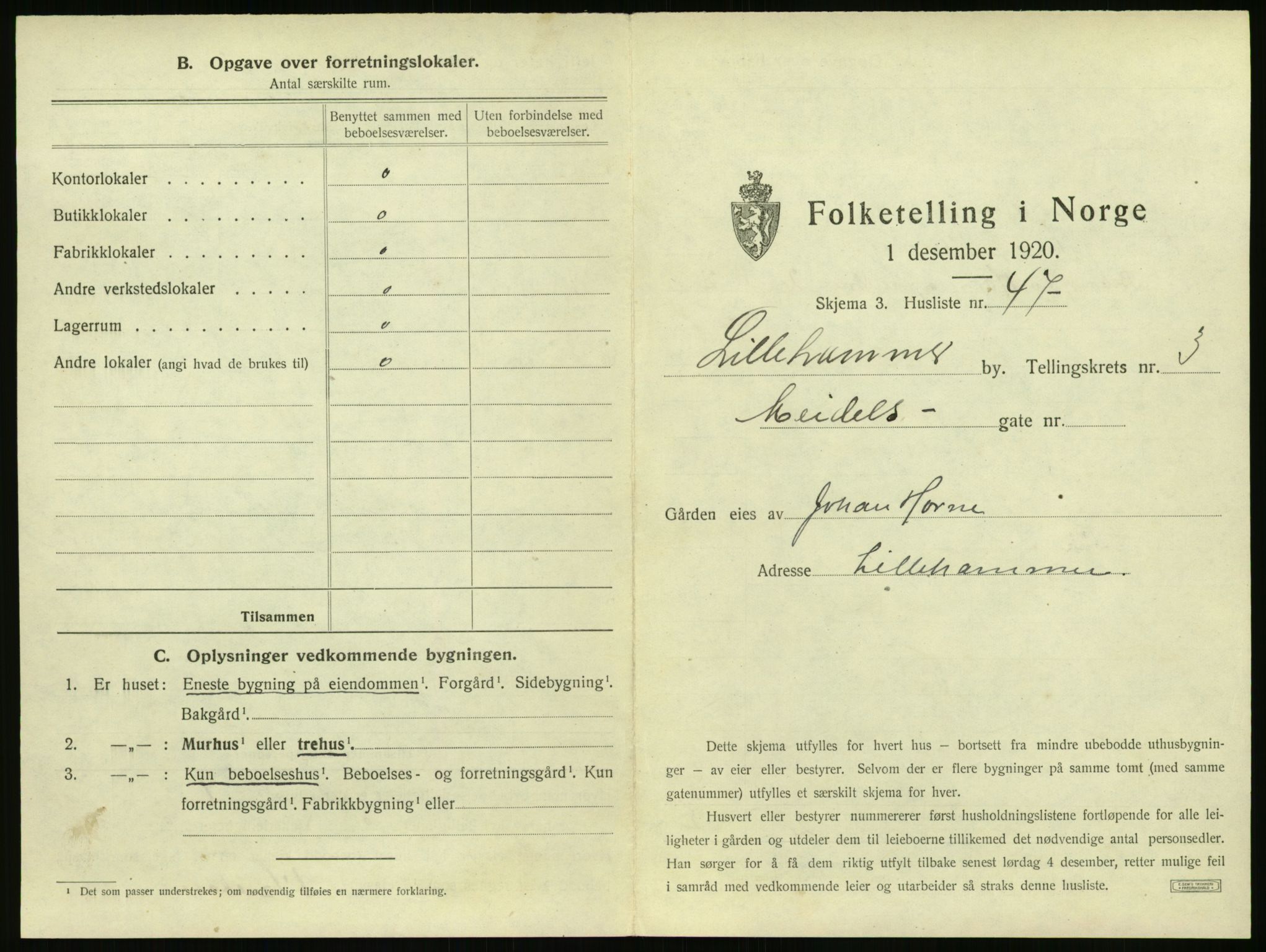 SAH, 1920 census for Lillehammer, 1920, p. 398