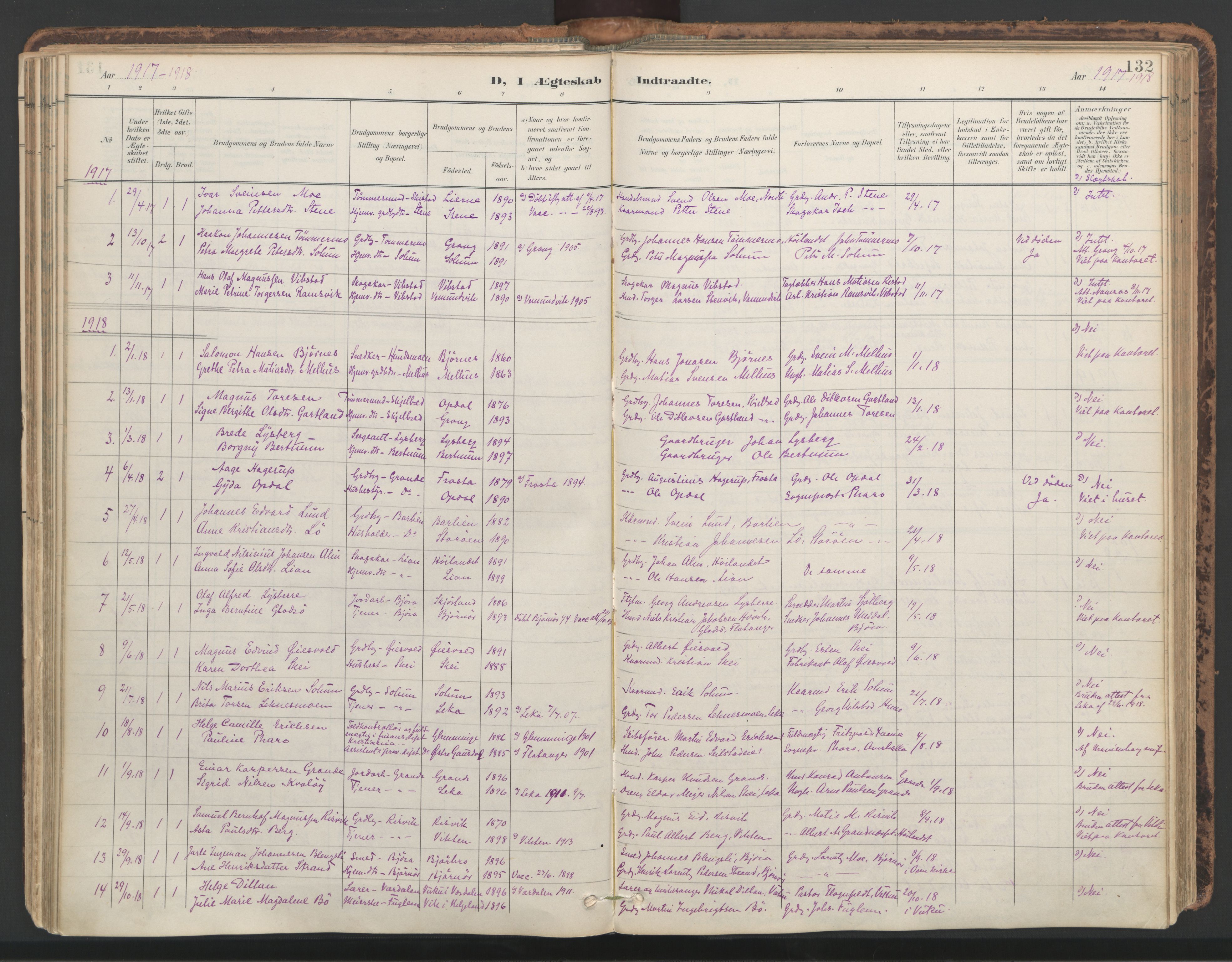 Ministerialprotokoller, klokkerbøker og fødselsregistre - Nord-Trøndelag, SAT/A-1458/764/L0556: Parish register (official) no. 764A11, 1897-1924, p. 132