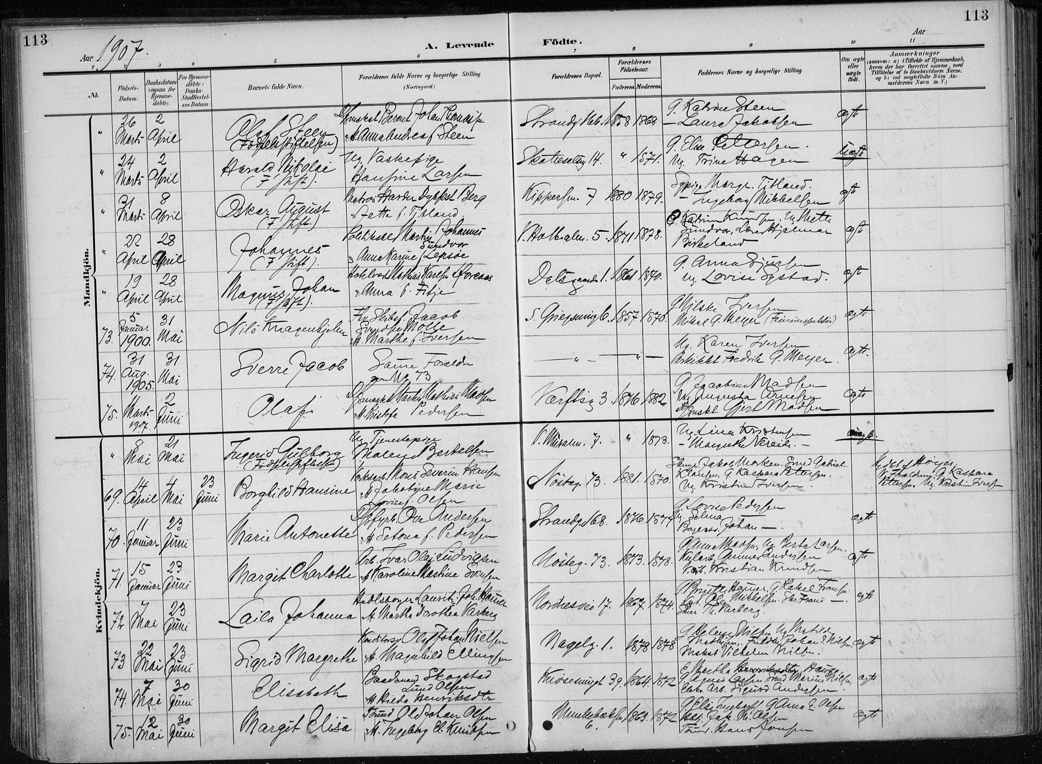 Nykirken Sokneprestembete, AV/SAB-A-77101/H/Haa/L0019: Parish register (official) no. B 7, 1904-1916, p. 113