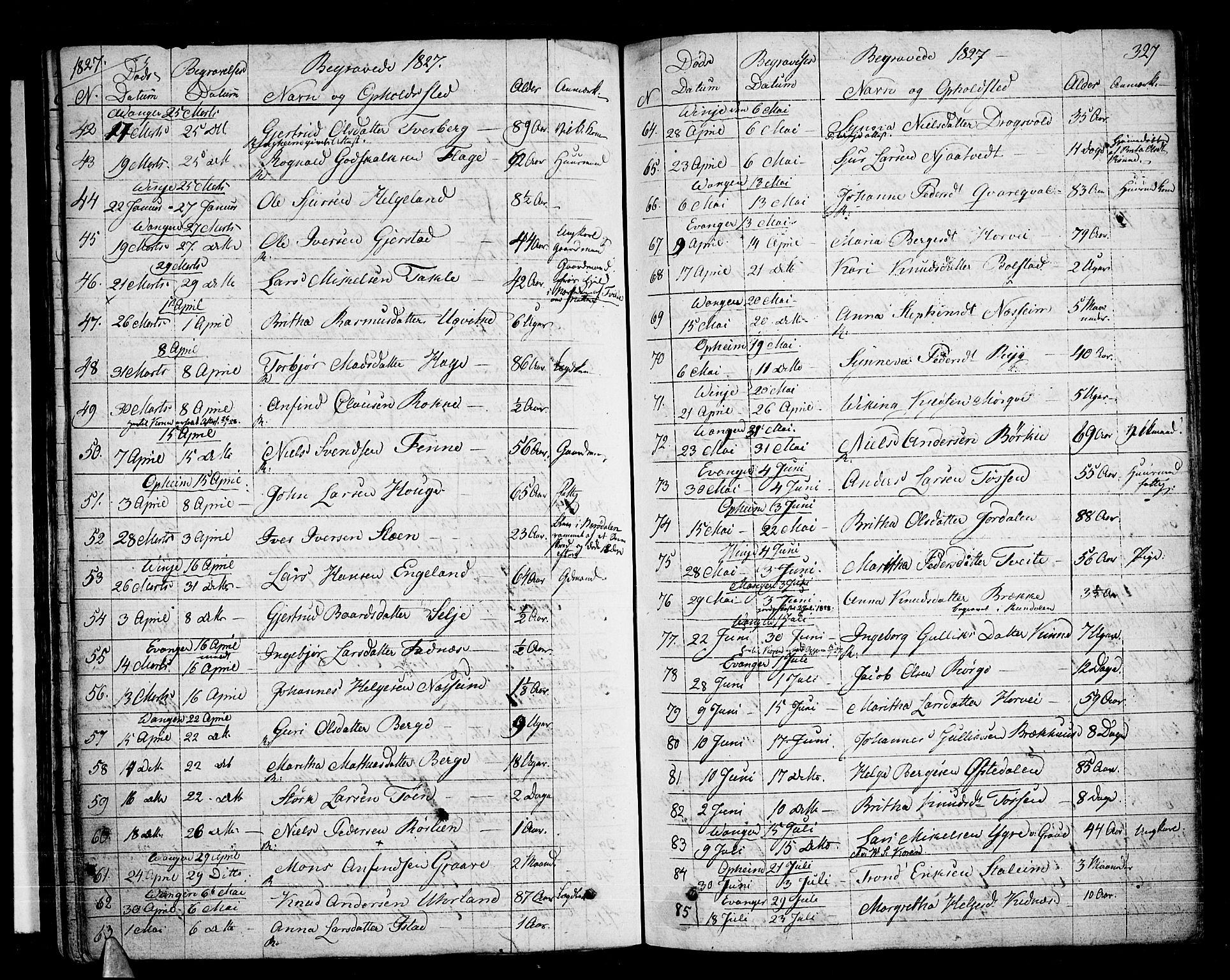 Voss sokneprestembete, SAB/A-79001/H/Haa: Parish register (official) no. A 12, 1823-1837, p. 327