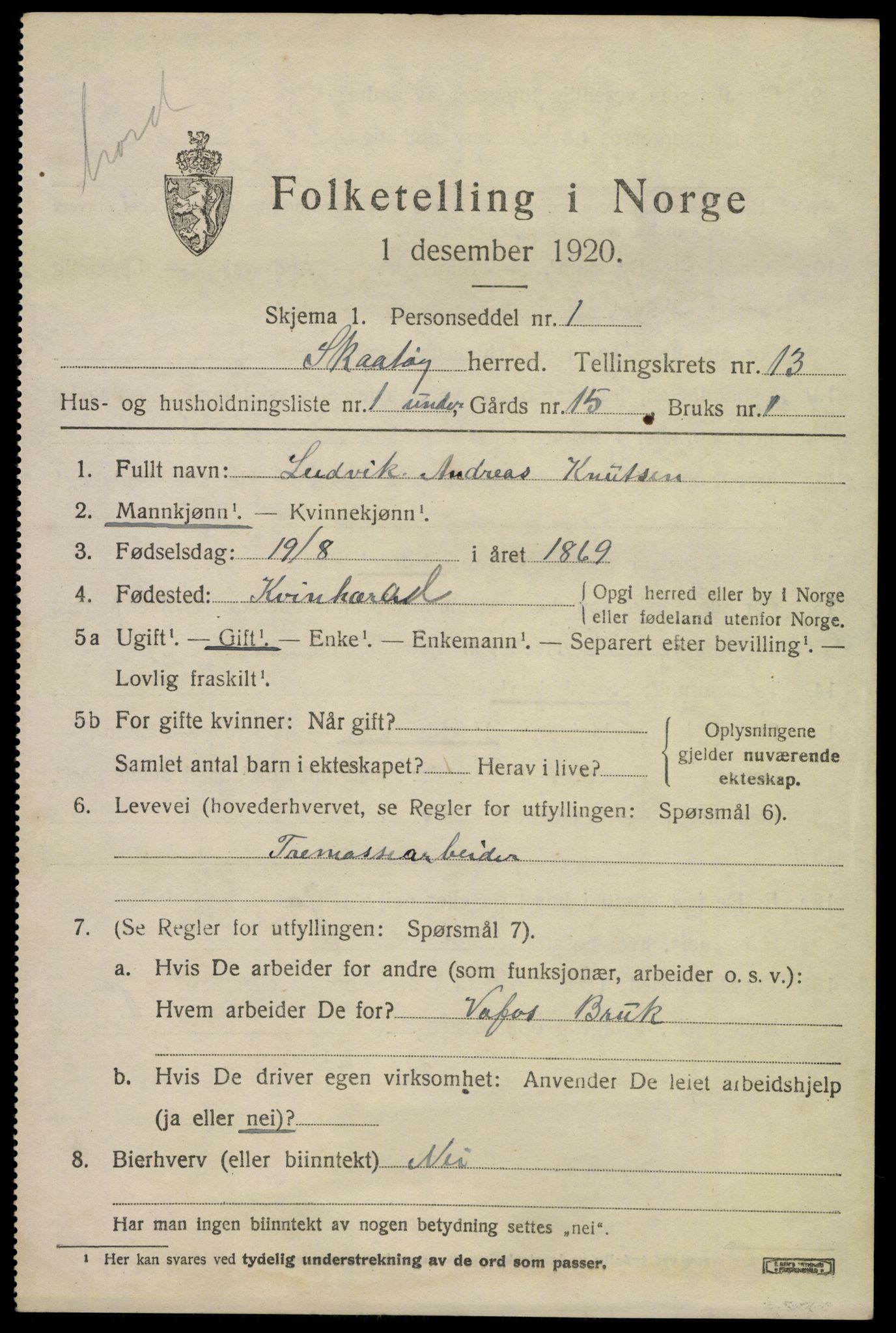 SAKO, 1920 census for Skåtøy, 1920, p. 9042