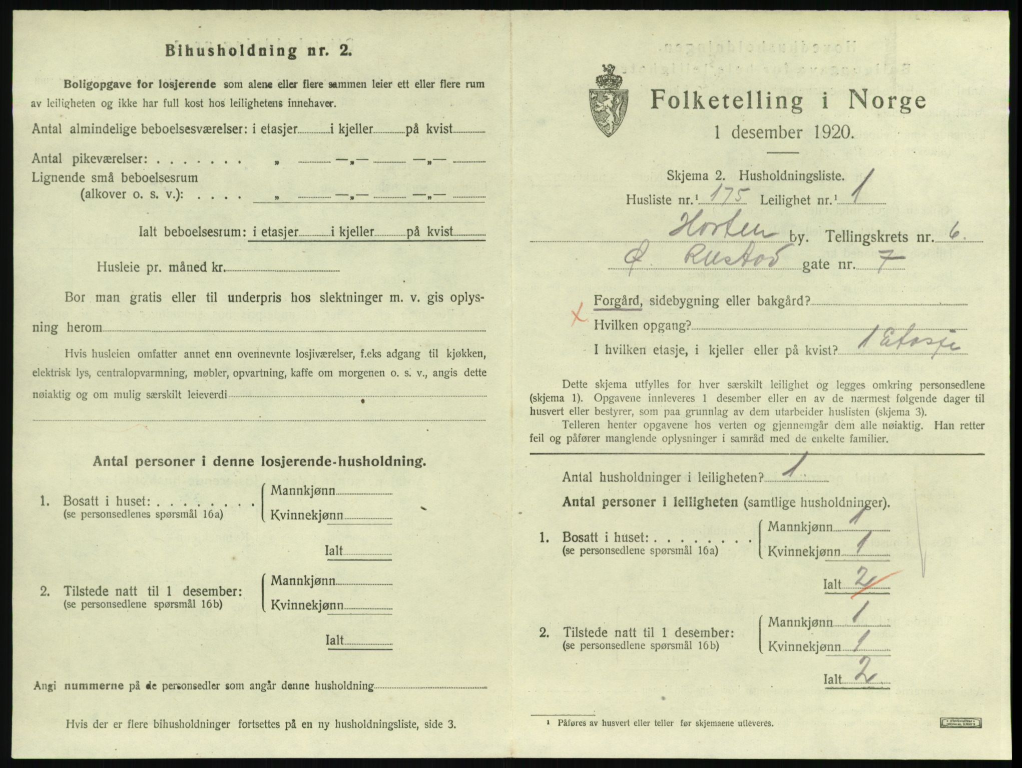 SAKO, 1920 census for Horten, 1920, p. 7075