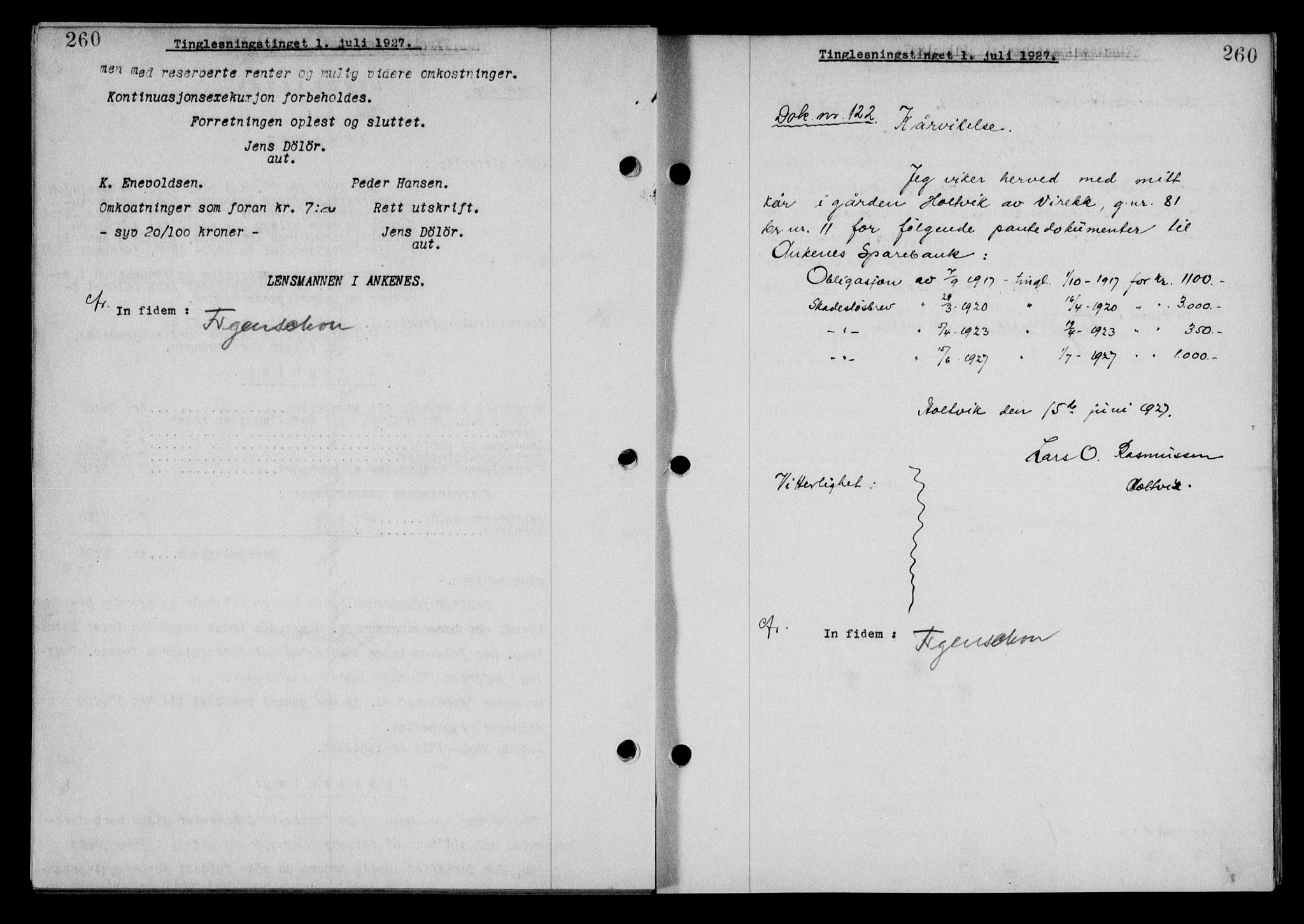 Steigen og Ofoten sorenskriveri, SAT/A-0030/1/2/2C/L0014: Mortgage book no. 13 og 15, 1926-1927, Deed date: 01.07.1927