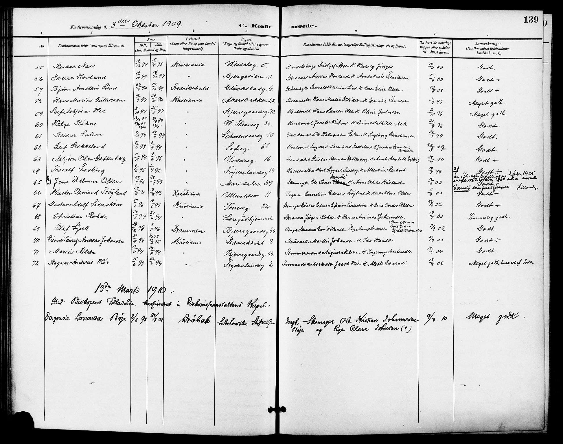 Gamle Aker prestekontor Kirkebøker, SAO/A-10617a/F/L0012: Parish register (official) no. 12, 1898-1910, p. 139