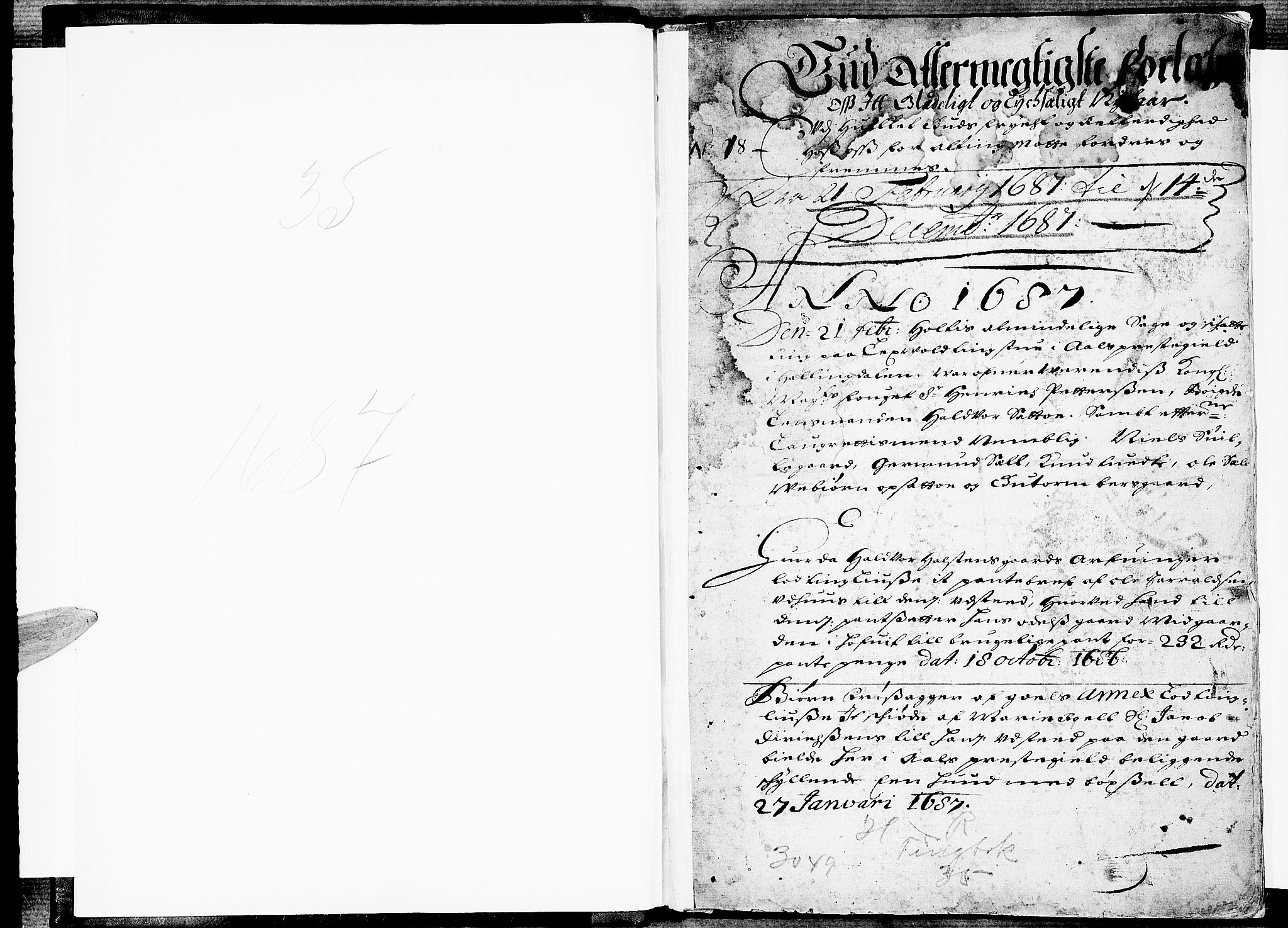 Ringerike og Hallingdal sorenskriveri, AV/SAKO-A-81/F/Fa/Fab/L0015: Tingbok - Sorenskriveriet, 1687, p. 1