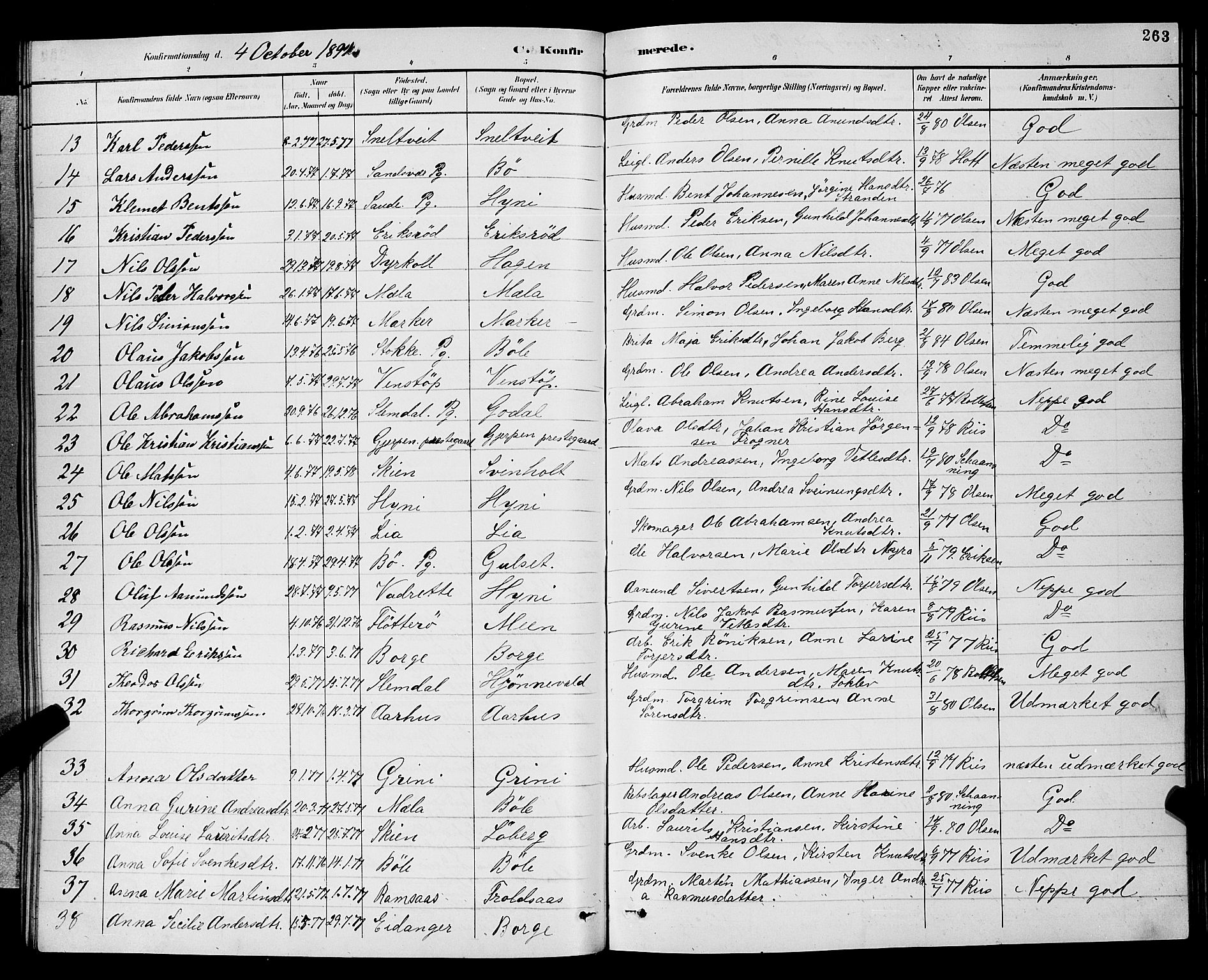 Gjerpen kirkebøker, AV/SAKO-A-265/G/Ga/L0002: Parish register (copy) no. I 2, 1883-1900, p. 263