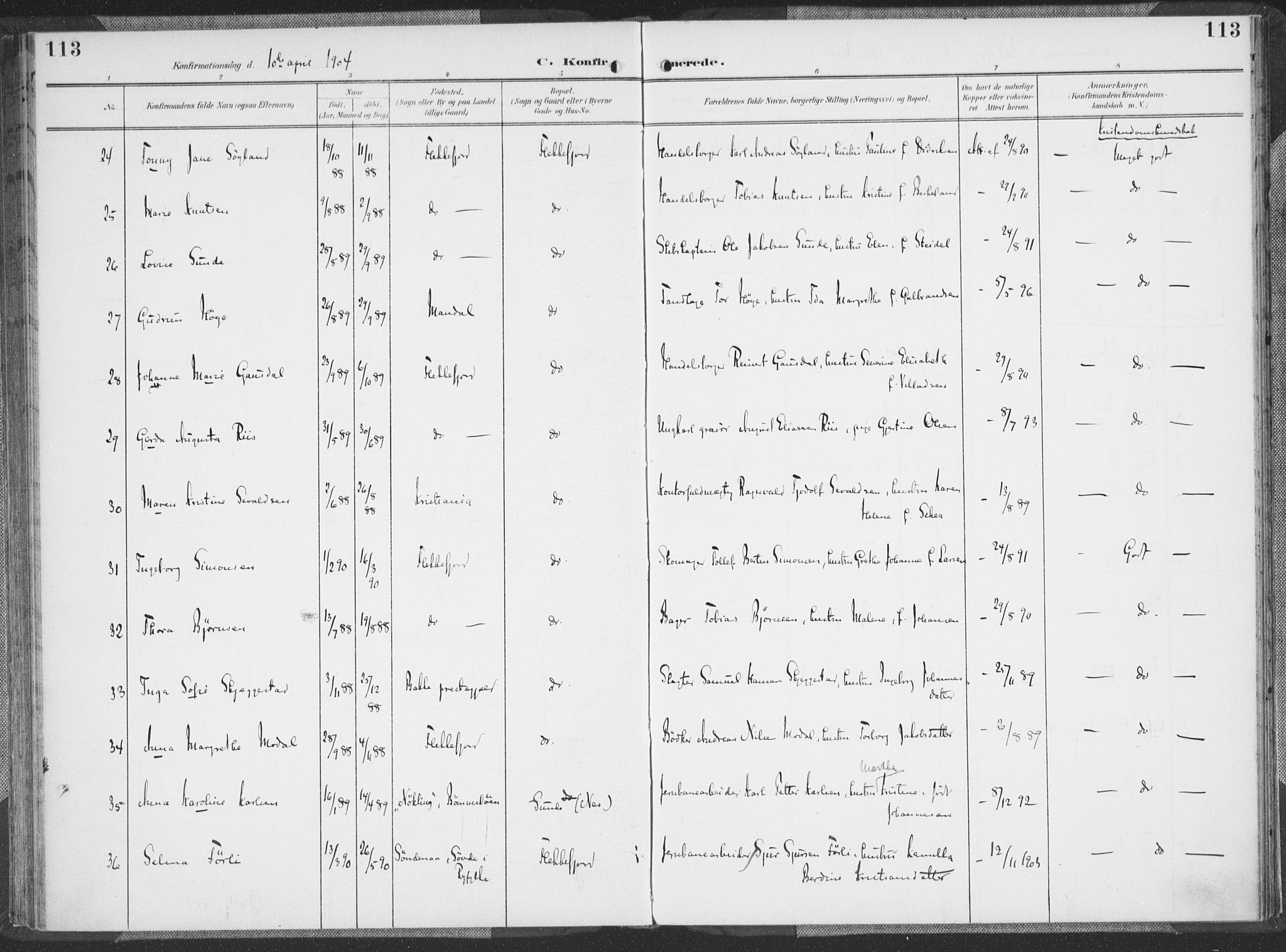 Flekkefjord sokneprestkontor, AV/SAK-1111-0012/F/Fa/Faa/L0002: Parish register (official) no. A 2, 1900-1912, p. 113