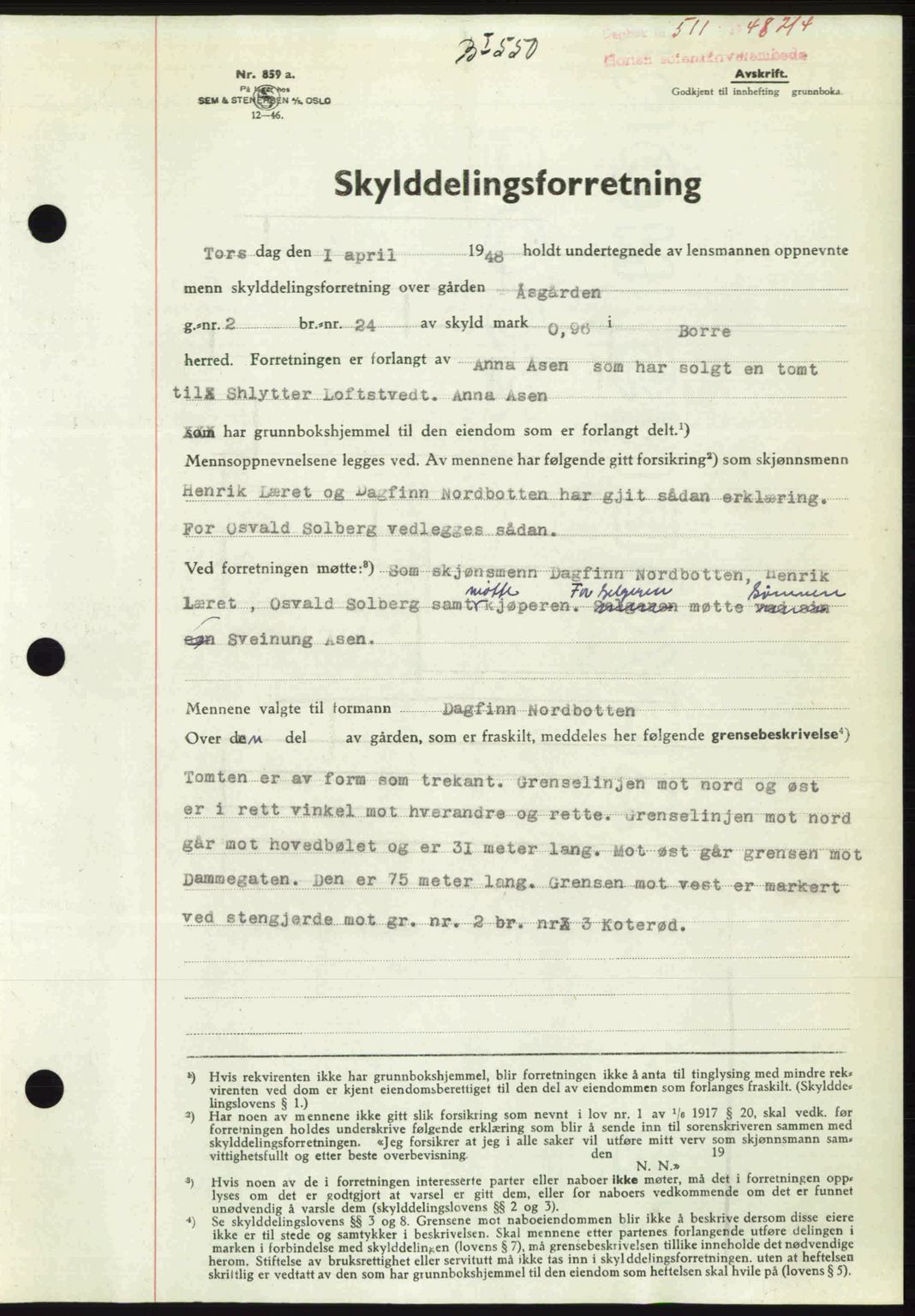 Horten sorenskriveri, AV/SAKO-A-133/G/Ga/Gaa/L0010: Mortgage book no. A-10, 1947-1948, Diary no: : 511/1948