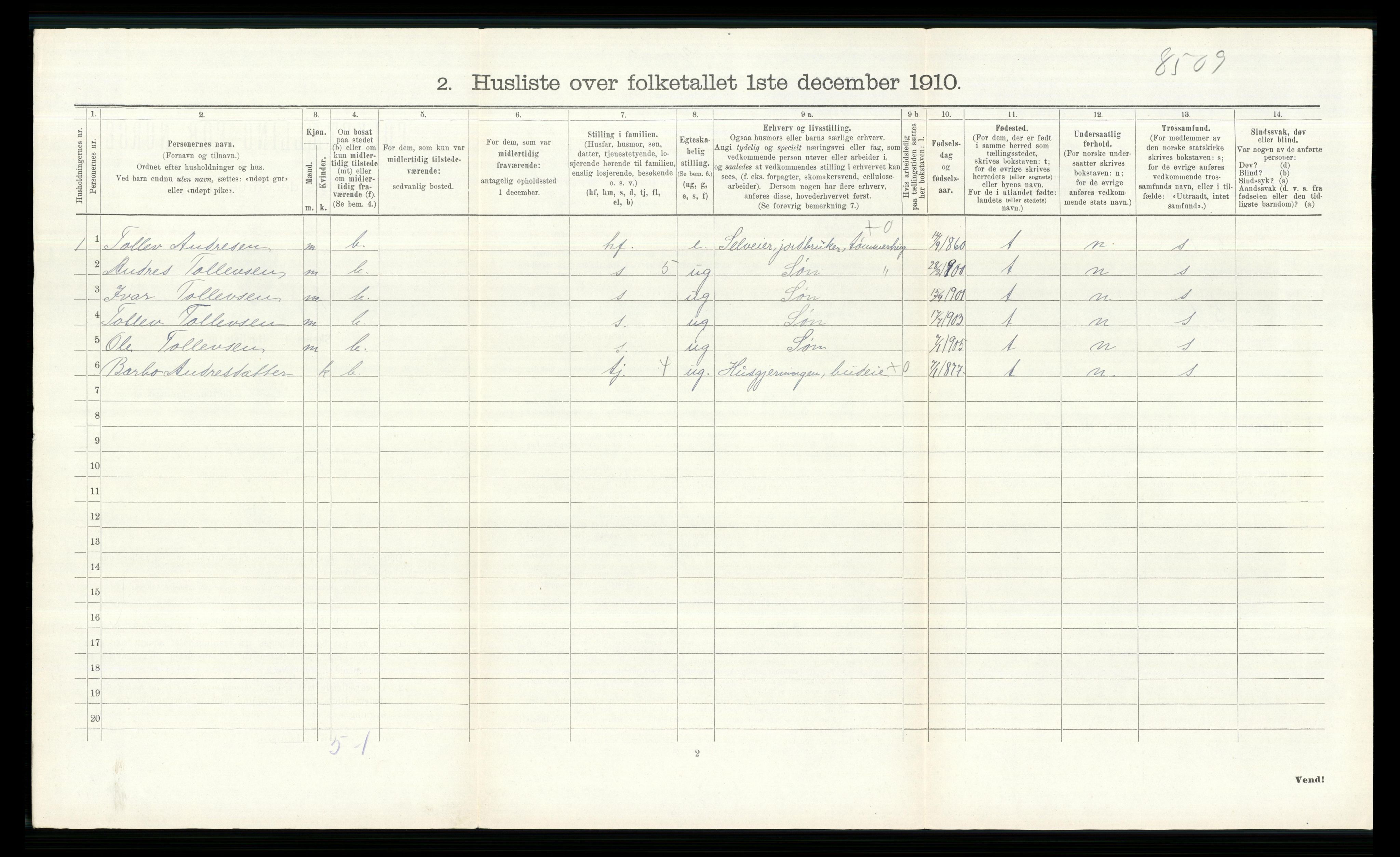 RA, 1910 census for Gol, 1910, p. 839