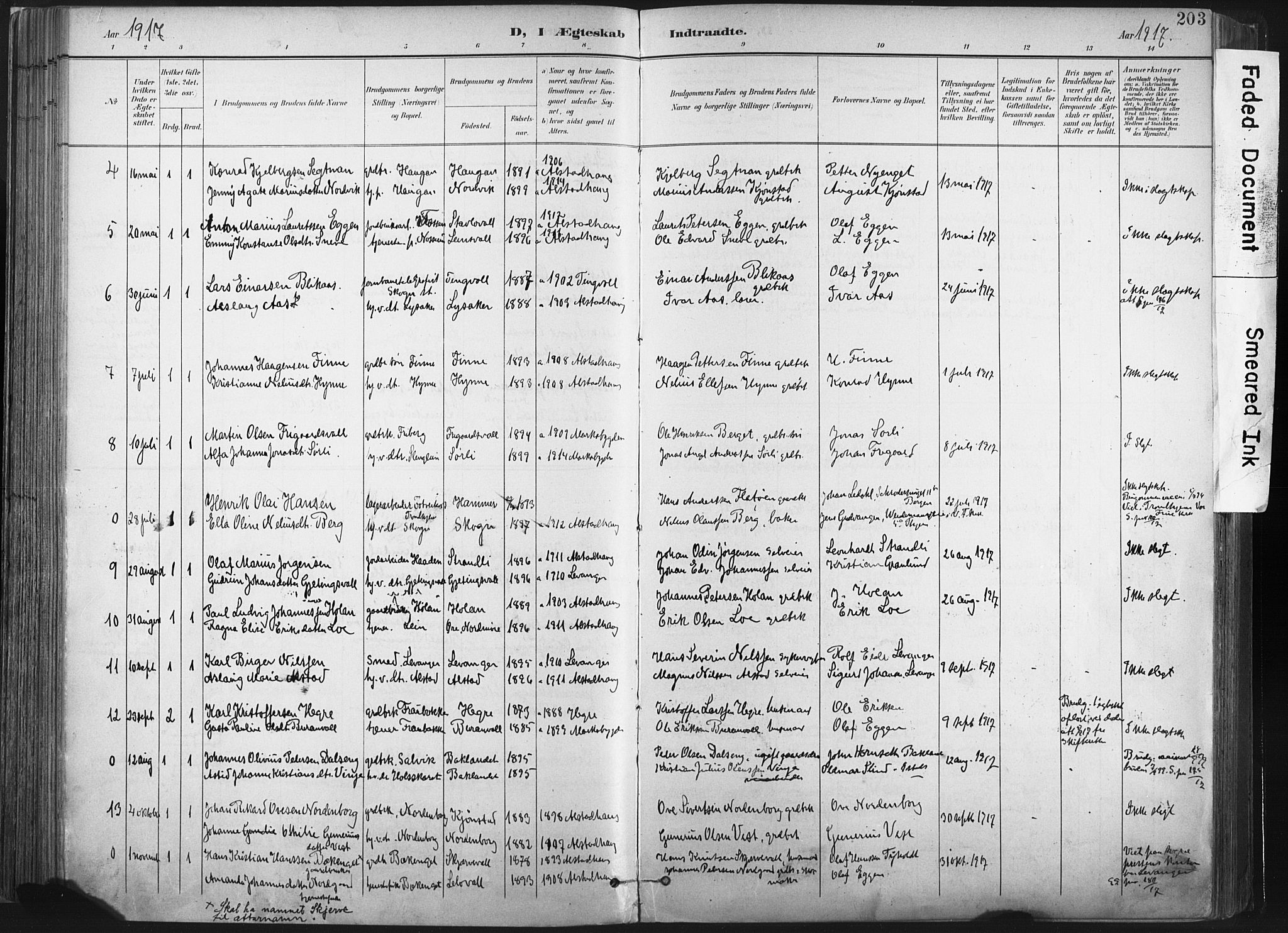 Ministerialprotokoller, klokkerbøker og fødselsregistre - Nord-Trøndelag, SAT/A-1458/717/L0162: Parish register (official) no. 717A12, 1898-1923, p. 203