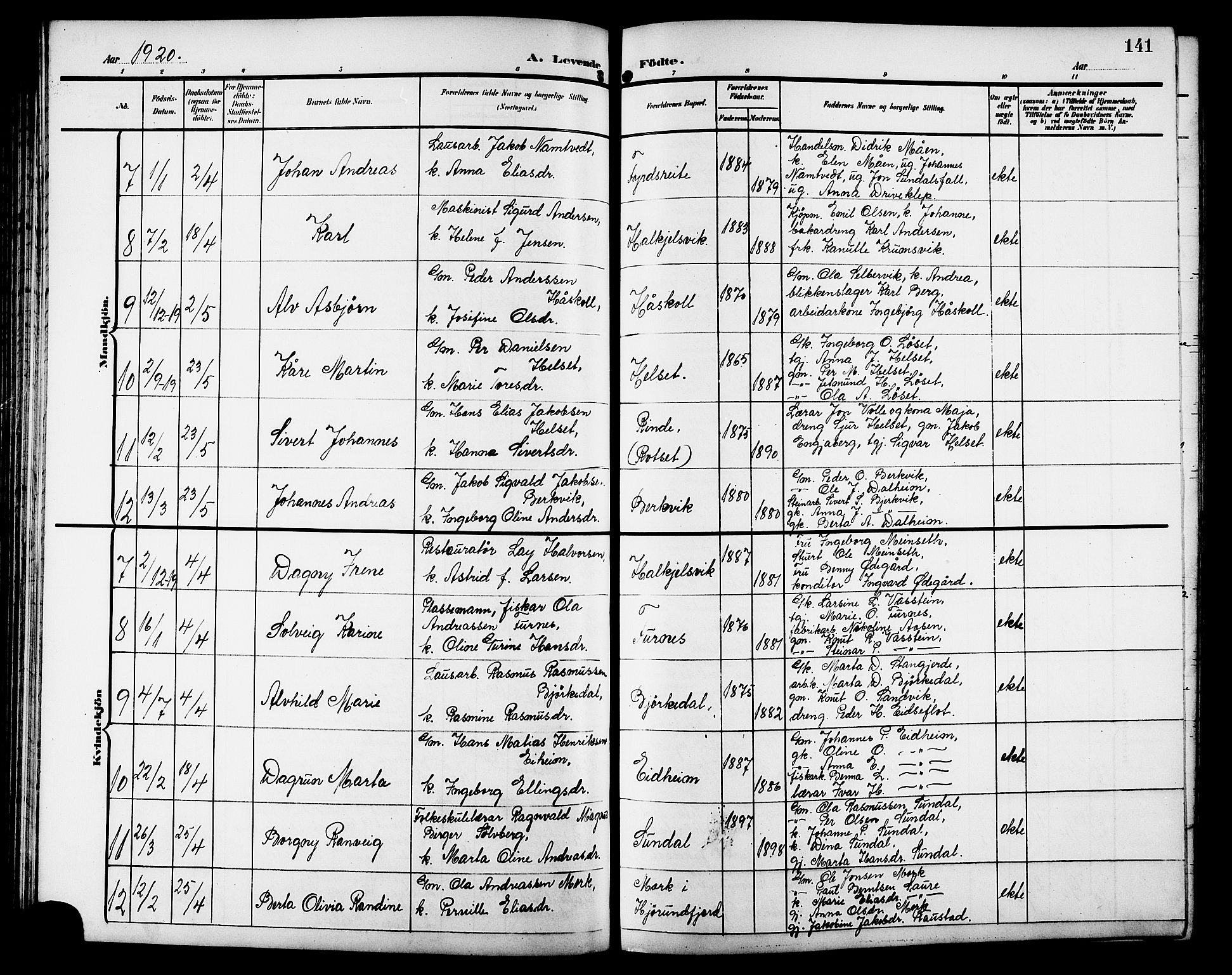 Ministerialprotokoller, klokkerbøker og fødselsregistre - Møre og Romsdal, AV/SAT-A-1454/511/L0159: Parish register (copy) no. 511C05, 1902-1920, p. 141