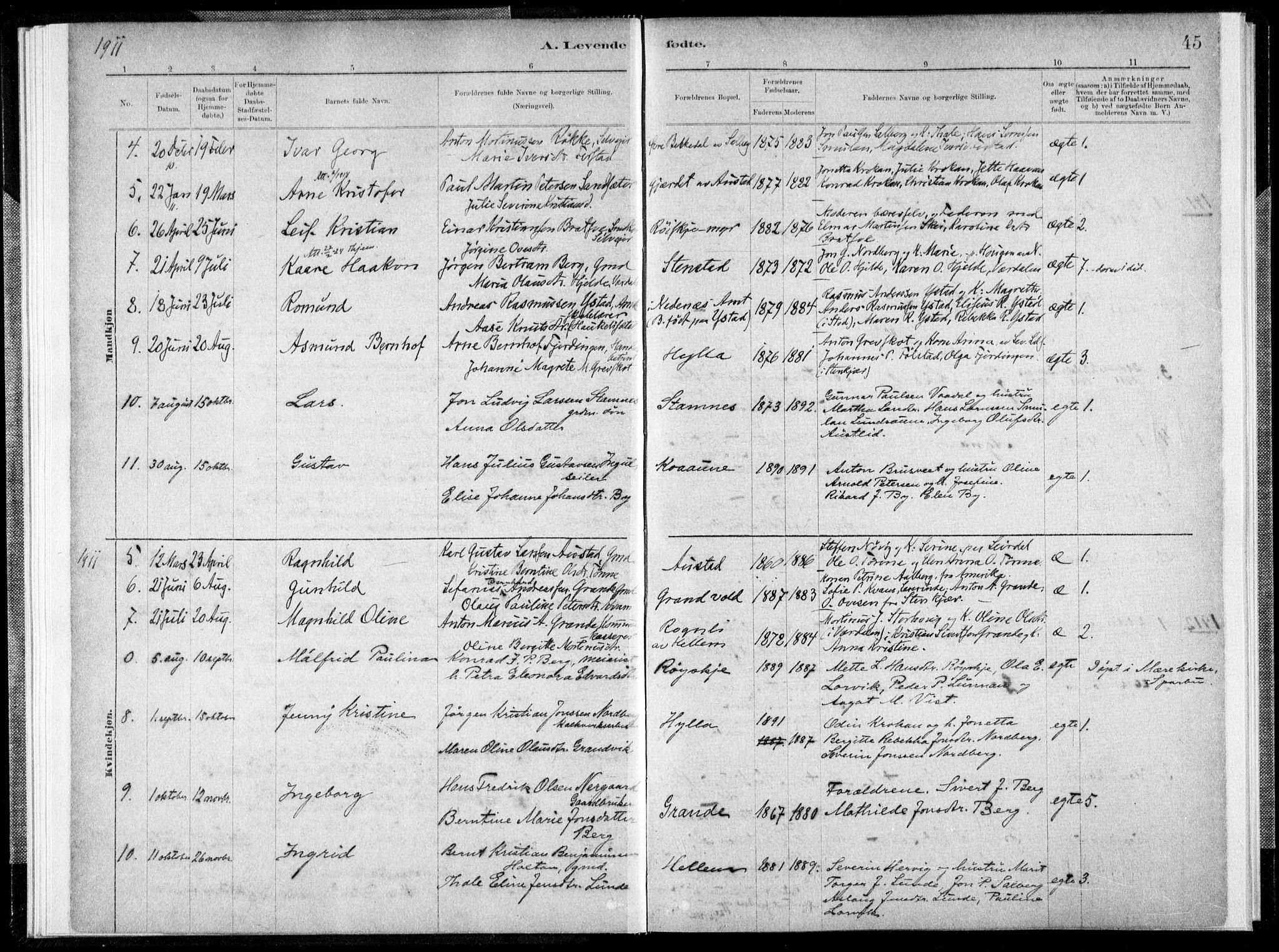 Ministerialprotokoller, klokkerbøker og fødselsregistre - Nord-Trøndelag, SAT/A-1458/731/L0309: Parish register (official) no. 731A01, 1879-1918, p. 45