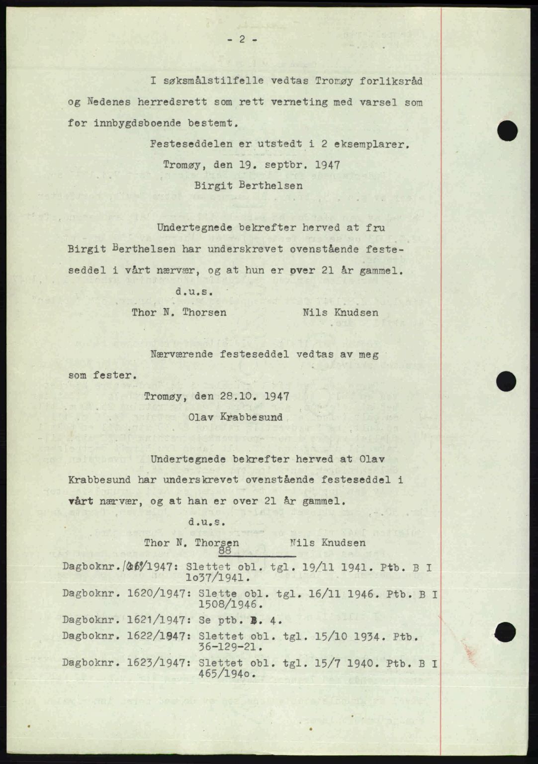 Nedenes sorenskriveri, AV/SAK-1221-0006/G/Gb/Gba/L0058: Mortgage book no. A10, 1947-1948, Diary no: : 1618/1947