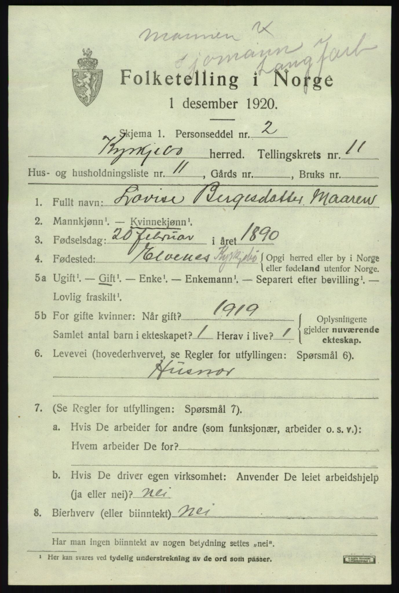 SAB, 1920 census for Kyrkjebø, 1920, p. 5851