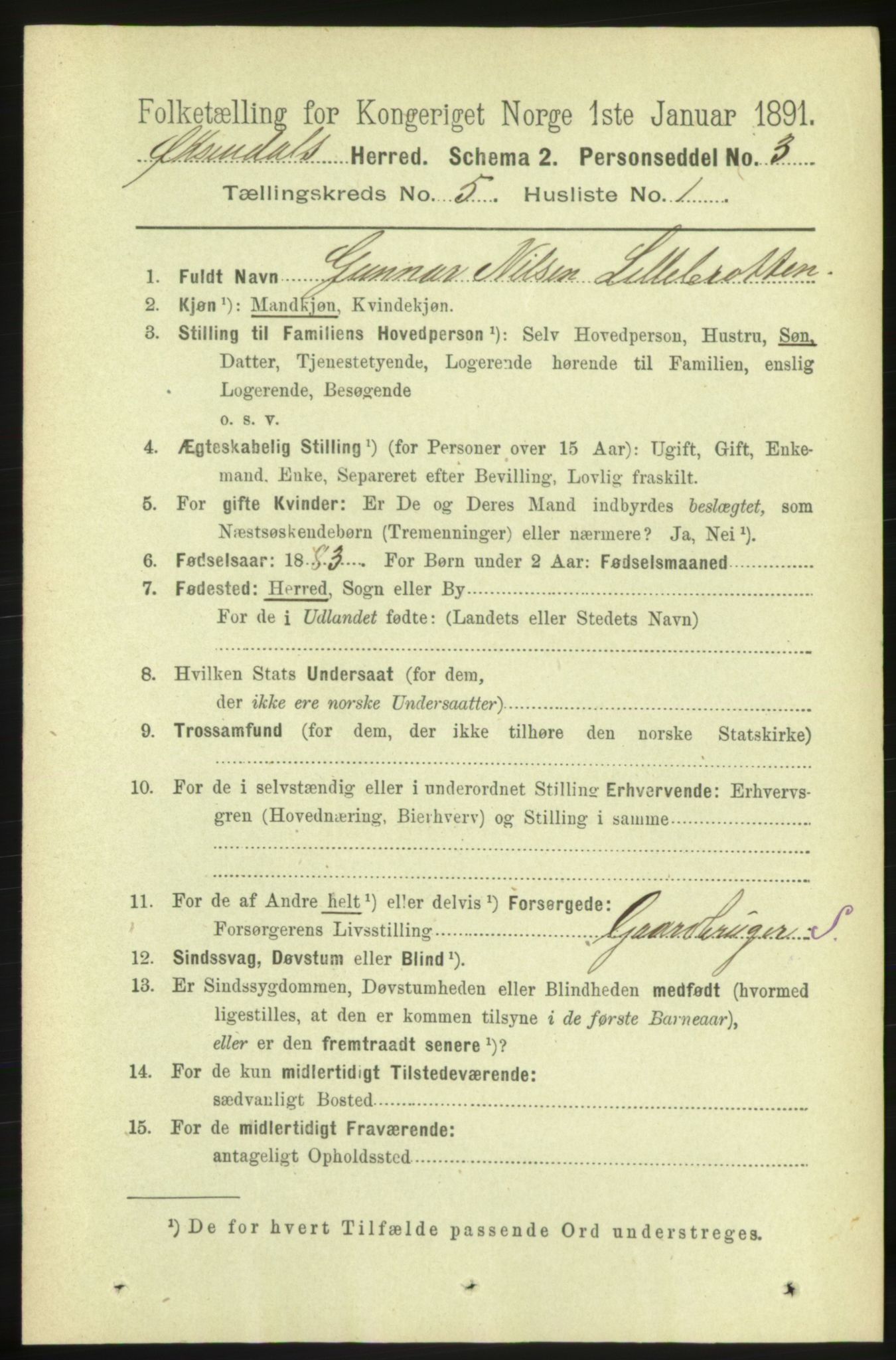 RA, 1891 census for 1561 Øksendal, 1891, p. 1030