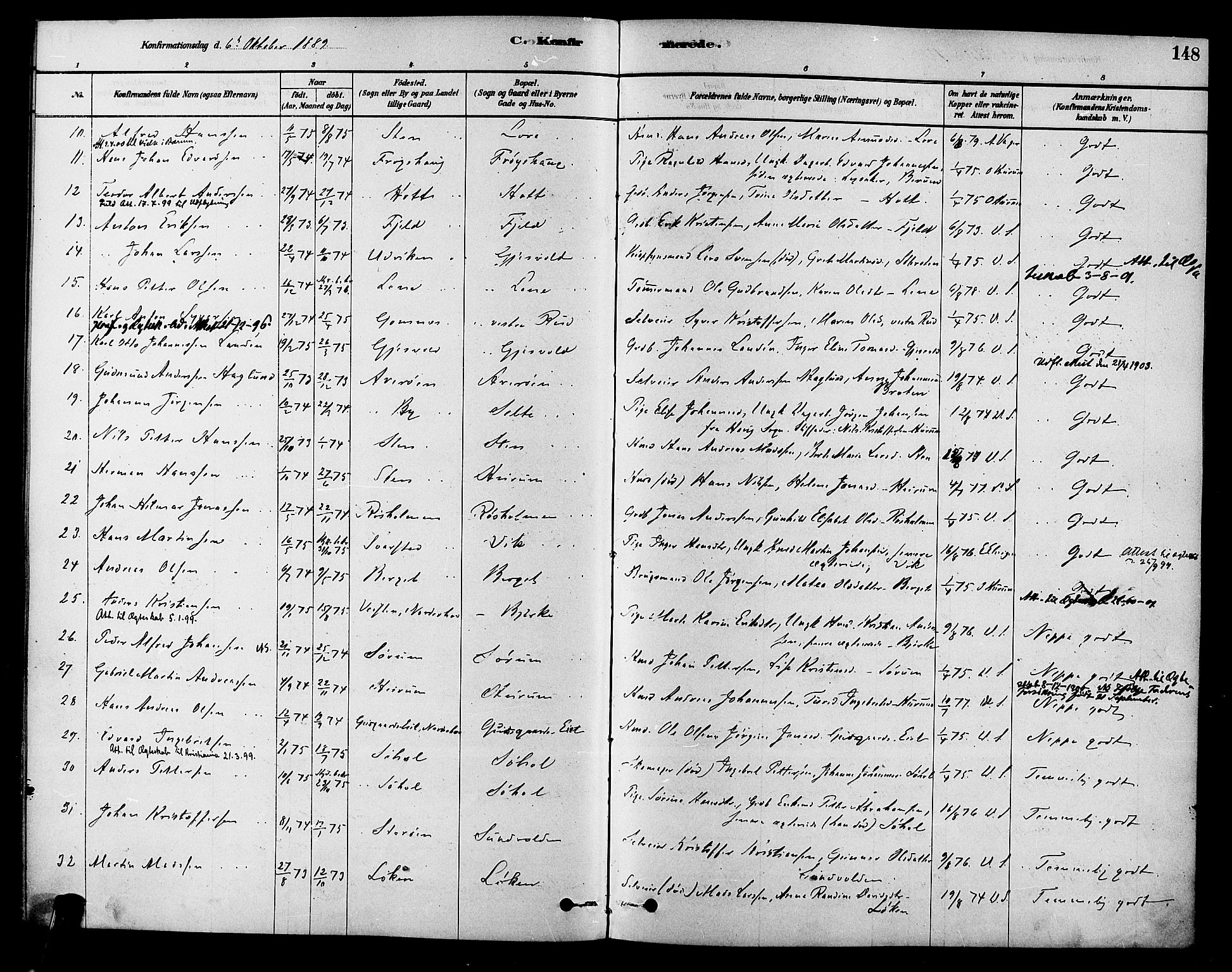 Hole kirkebøker, SAKO/A-228/F/Fa/L0008: Parish register (official) no. I 8, 1878-1891, p. 148