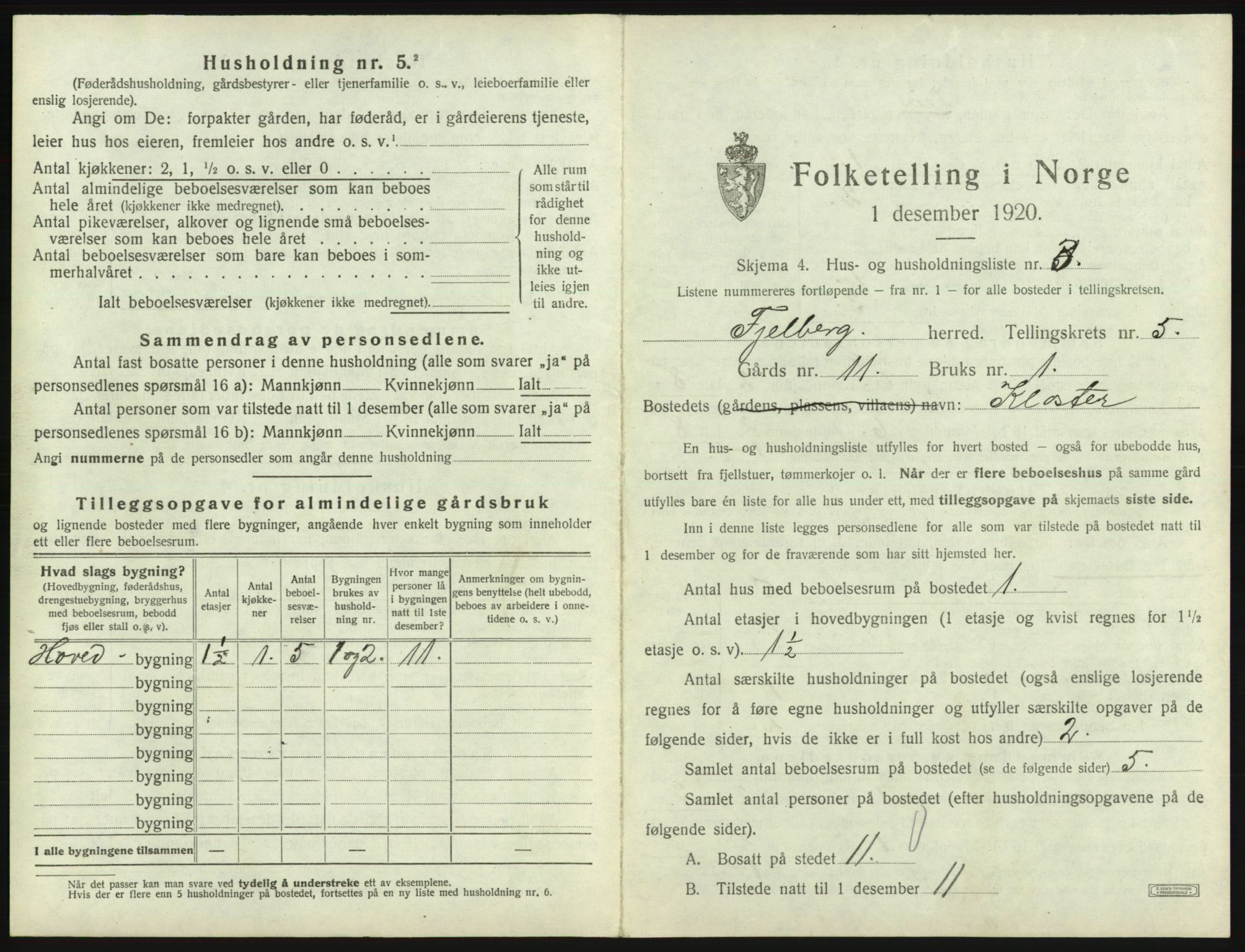 SAB, 1920 census for Fjelberg, 1920, p. 229