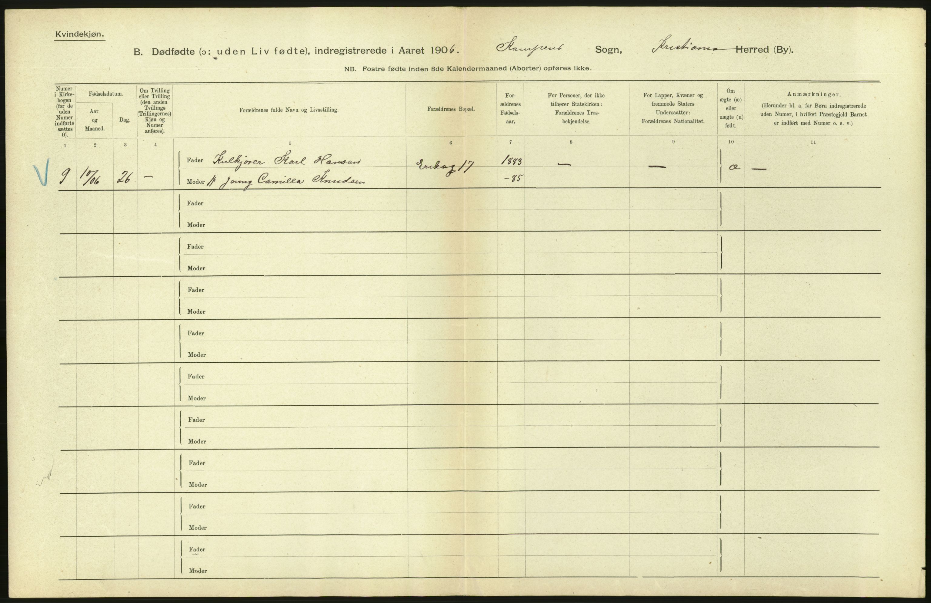 Statistisk sentralbyrå, Sosiodemografiske emner, Befolkning, AV/RA-S-2228/D/Df/Dfa/Dfad/L0010: Kristiania: Døde, dødfødte, 1906, p. 44