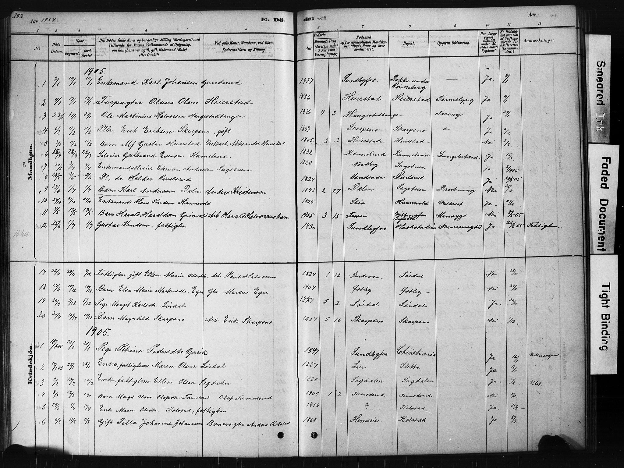 Hof kirkebøker, AV/SAKO-A-64/G/Ga/L0004: Parish register (copy) no. I 4, 1878-1930, p. 282