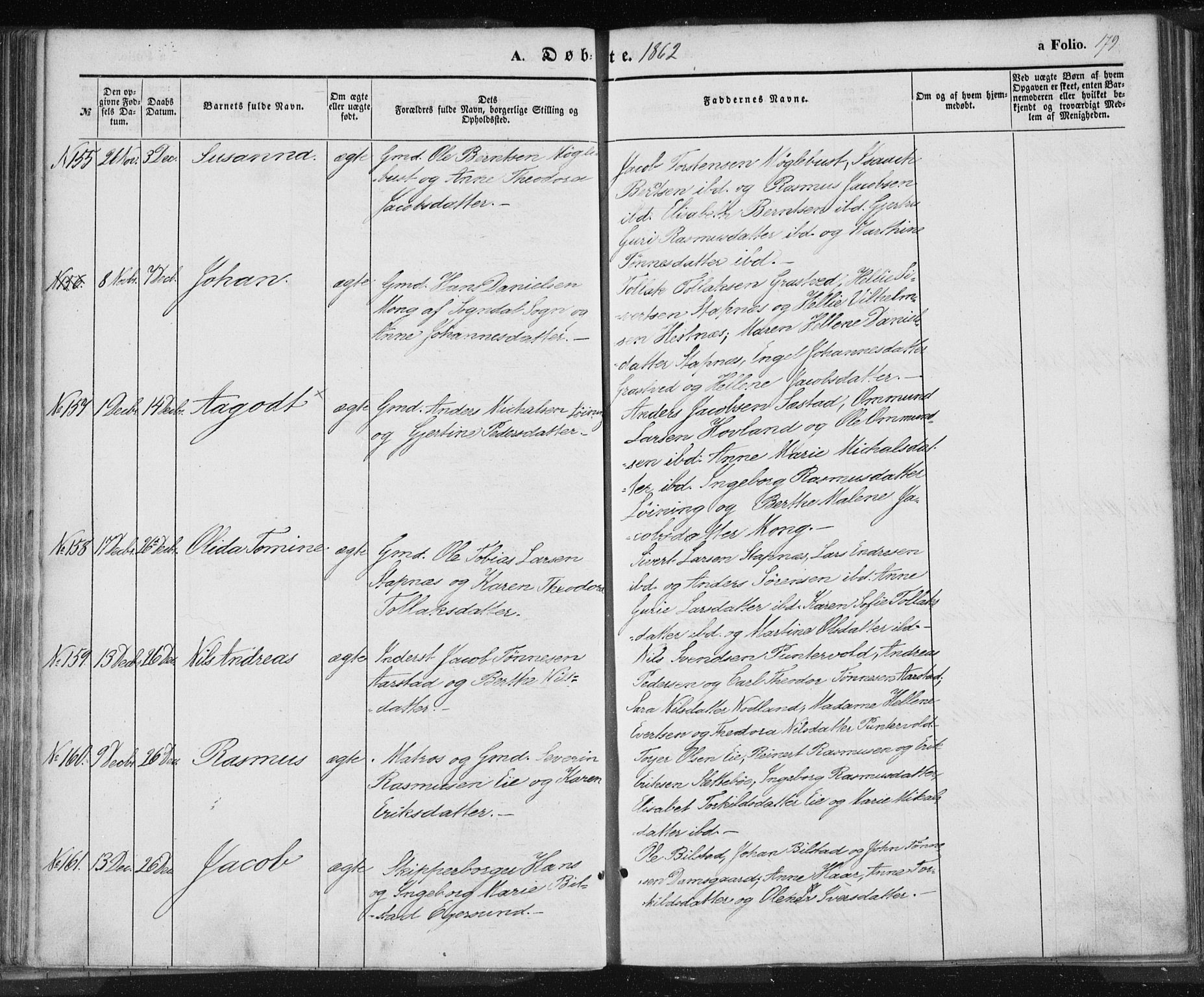 Eigersund sokneprestkontor, AV/SAST-A-101807/S08/L0012: Parish register (official) no. A 12.1, 1850-1865, p. 179