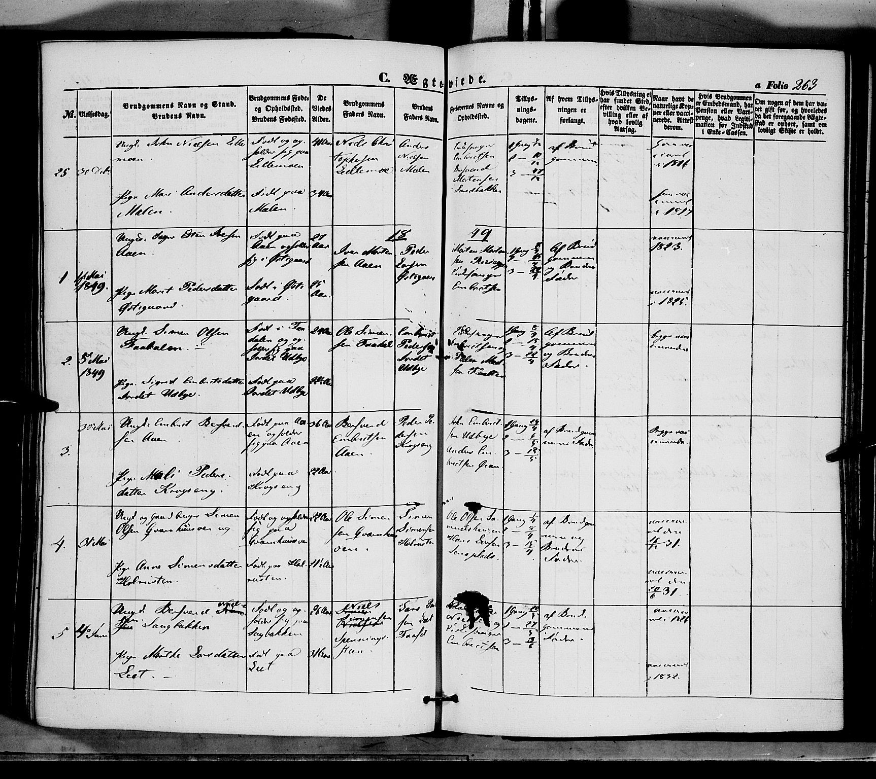 Tynset prestekontor, AV/SAH-PREST-058/H/Ha/Haa/L0020: Parish register (official) no. 20, 1848-1862, p. 263