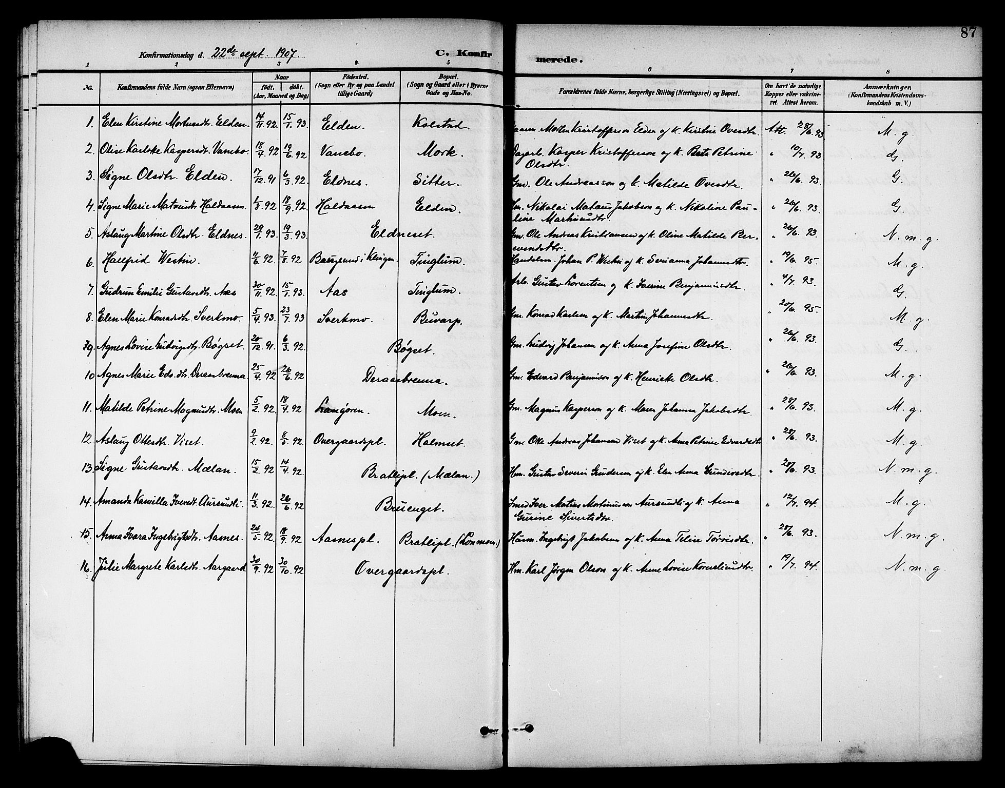 Ministerialprotokoller, klokkerbøker og fødselsregistre - Nord-Trøndelag, AV/SAT-A-1458/742/L0412: Parish register (copy) no. 742C03, 1898-1910, p. 87