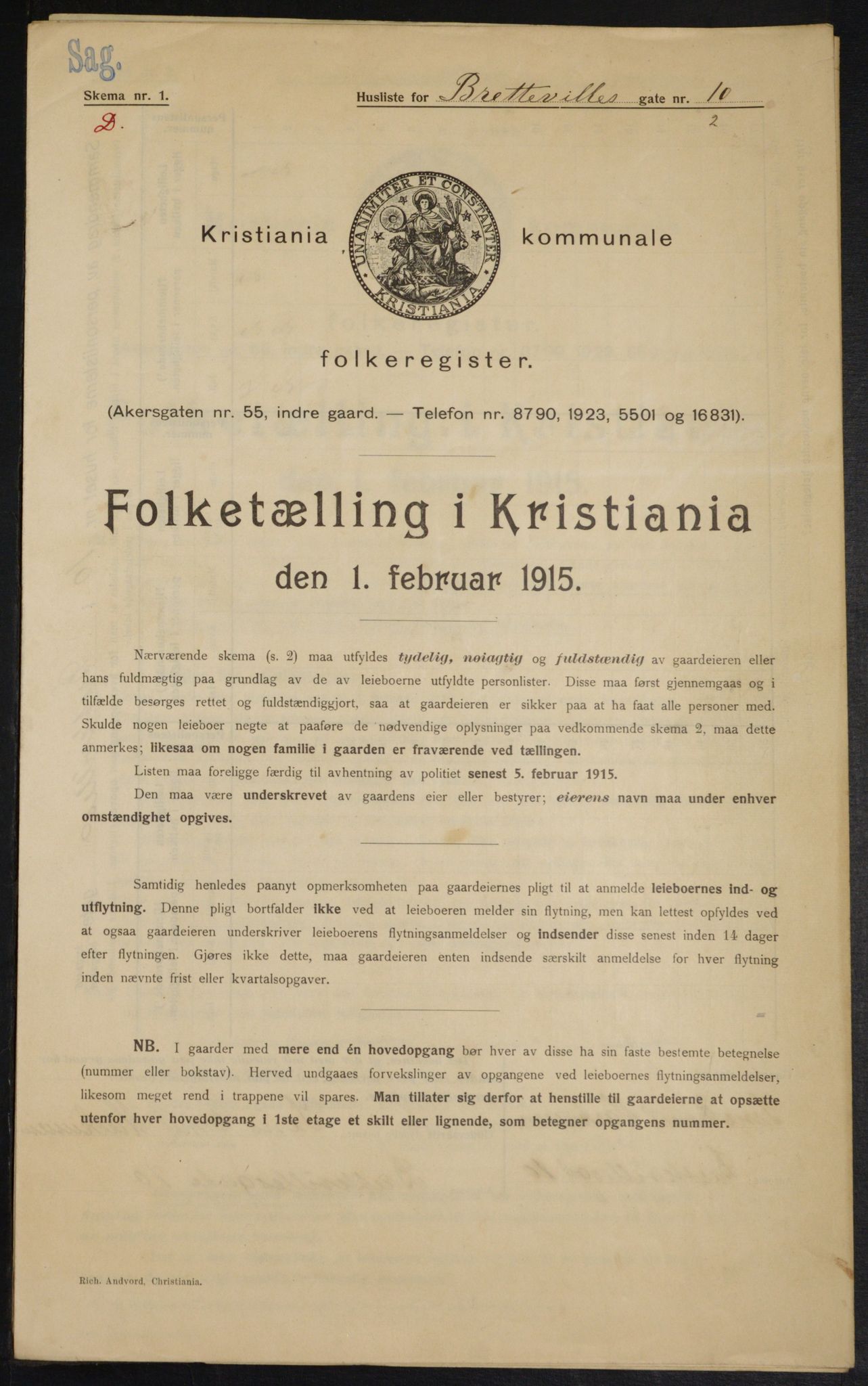 OBA, Municipal Census 1915 for Kristiania, 1915, p. 8676