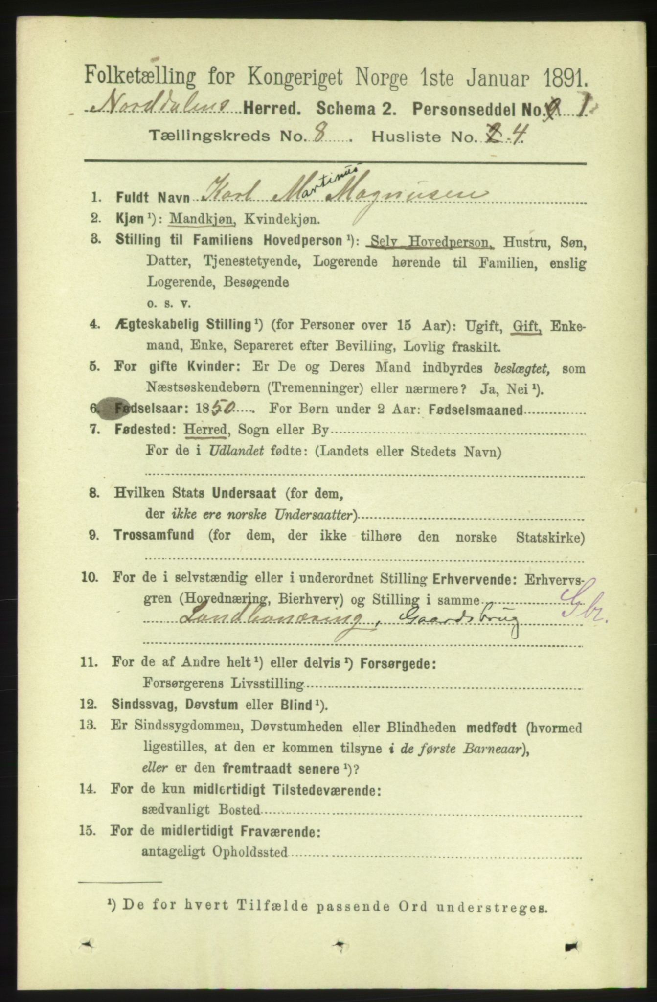 RA, 1891 census for 1524 Norddal, 1891, p. 1565