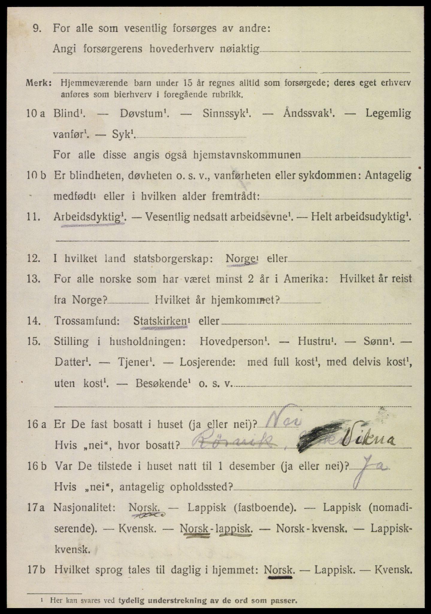 SAT, 1920 census for Fosnes, 1920, p. 2574