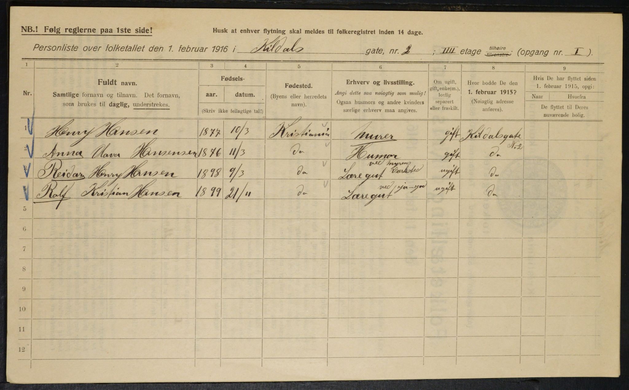 OBA, Municipal Census 1916 for Kristiania, 1916, p. 50602